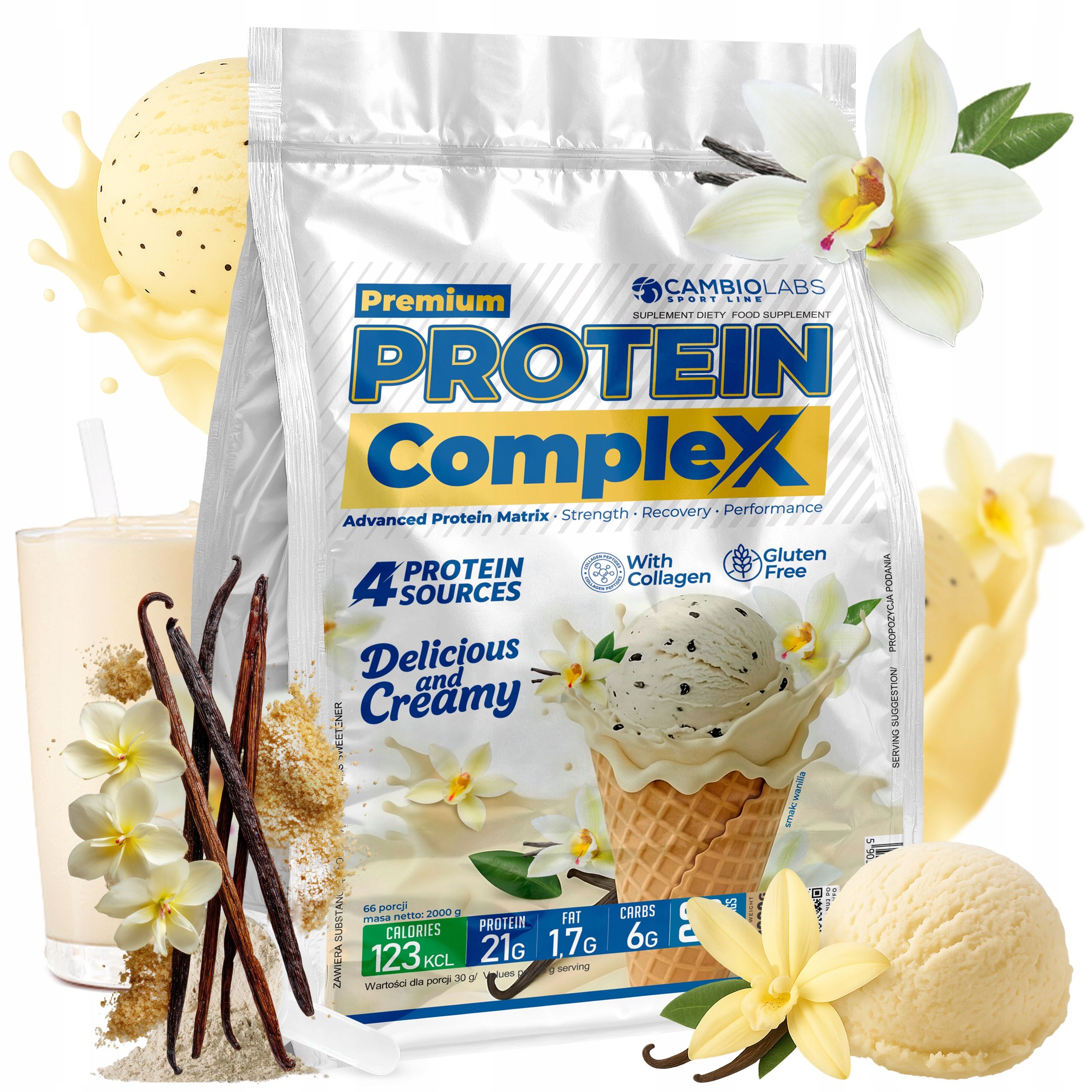 Shake Proteinový mix bílkovin Wpc Kolagen Vaječný albumin 2kg Bílkoviny Vanilka
