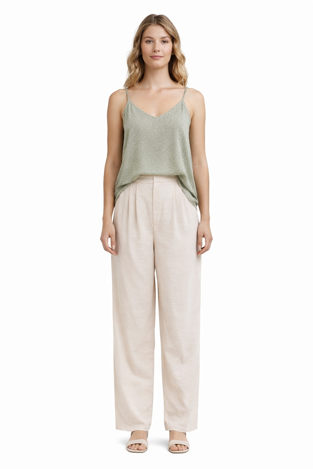 Elegantní Dlouhé Jednoduché Kalhoty Béžové Barvy S 1I3A