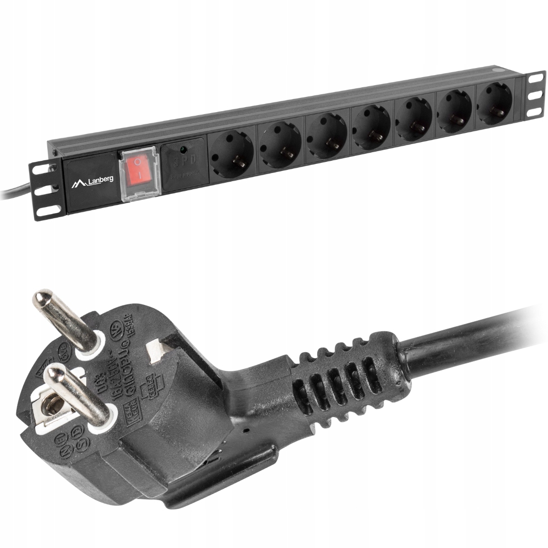Listwa Zasilająca Rack Pdu Szafy 1U 19” Cali 230V 16A 2M 7X Schuko Lanberg