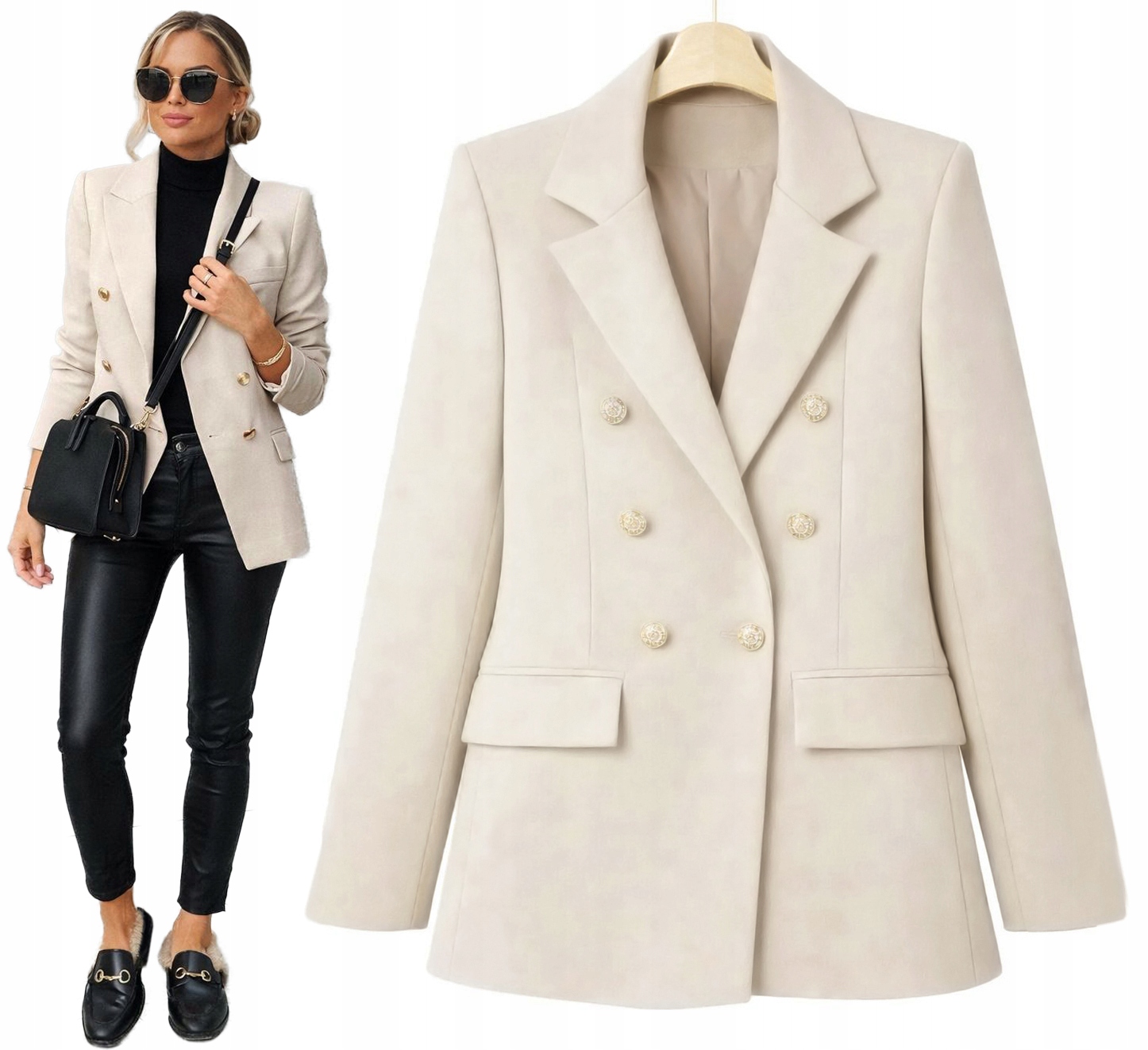 wizytowa Marynarka damska Żakiet dwurzędowe złote guziki Noelia