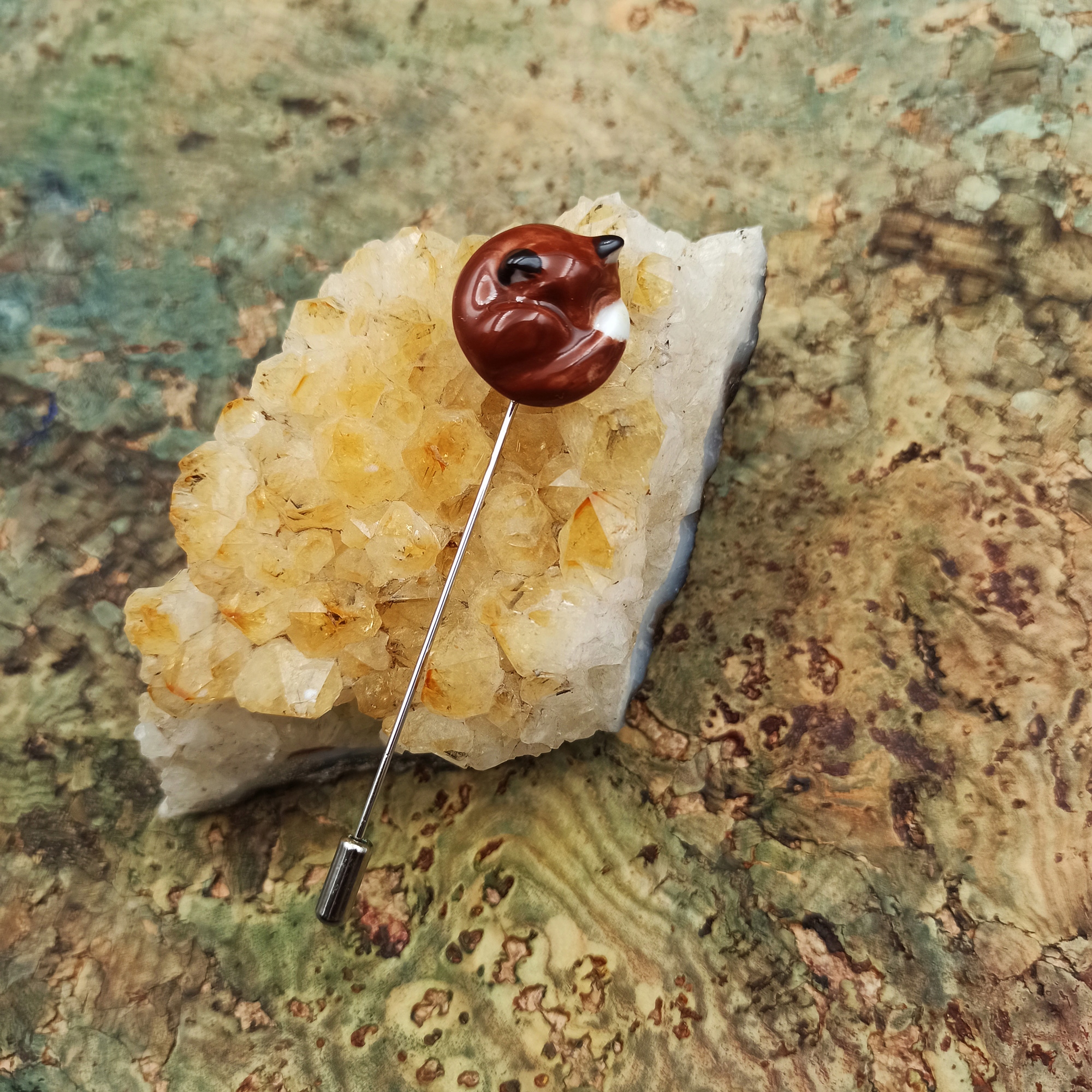 Rudý Liška špendlík brož porcelánová, liška lesní zvíře, pin porcelán