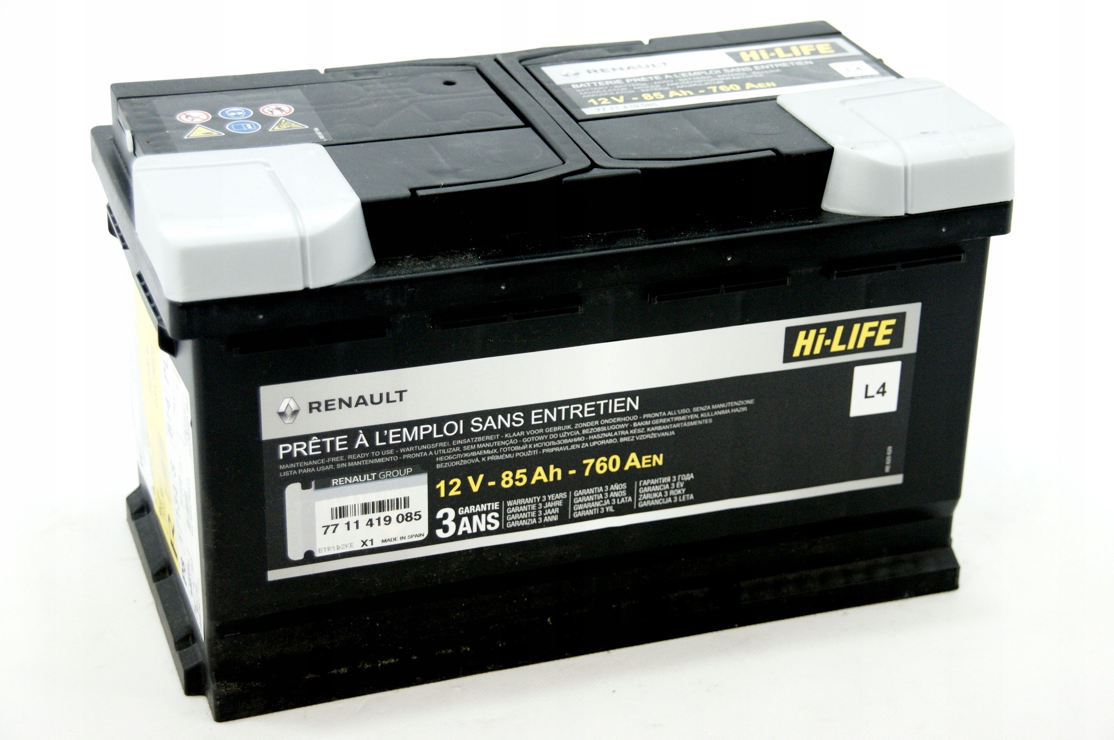 77 11 - Аккумулятор 12V 85AH 760A L4 оригинал RENAULT