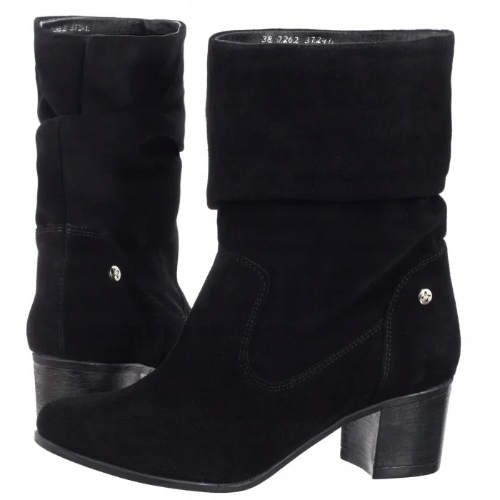 Dámské kožené kozačky na podpatku Maciejka černé 07262-01