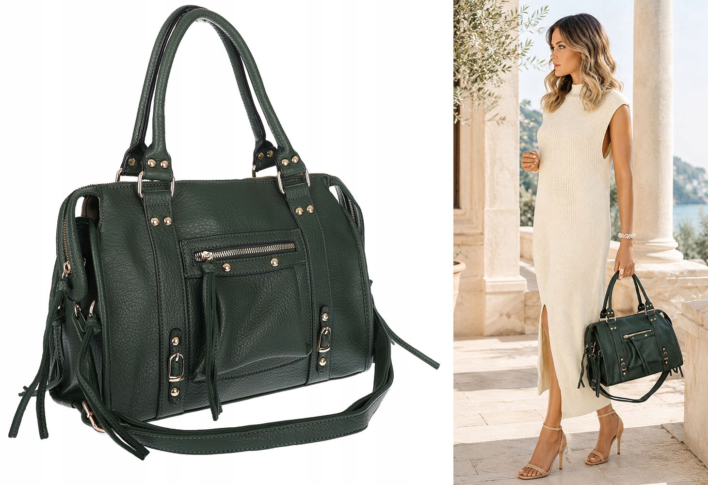 Dámská shopper kabelka A4 kufřík elegantní taška do práce HJ812 Zelená
