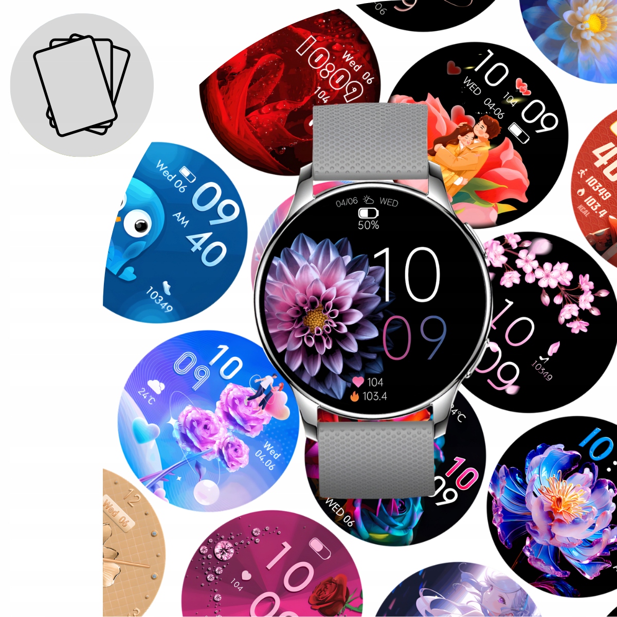 SMARTWACH DAMSKI z Funkcja Rozmowy Zegarek Srebrny Okrągły Polskie Menu PL Marka DEVILL