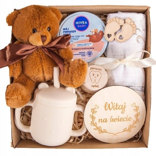 na narodziny dla niemowlaka wyprawka maskotka kubeczek silikonowy