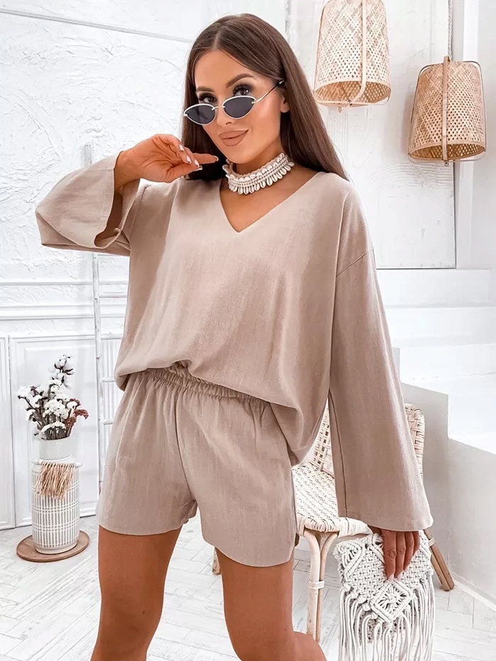 Komplet Halenka A Šortky 752 Cappuccino L (40)