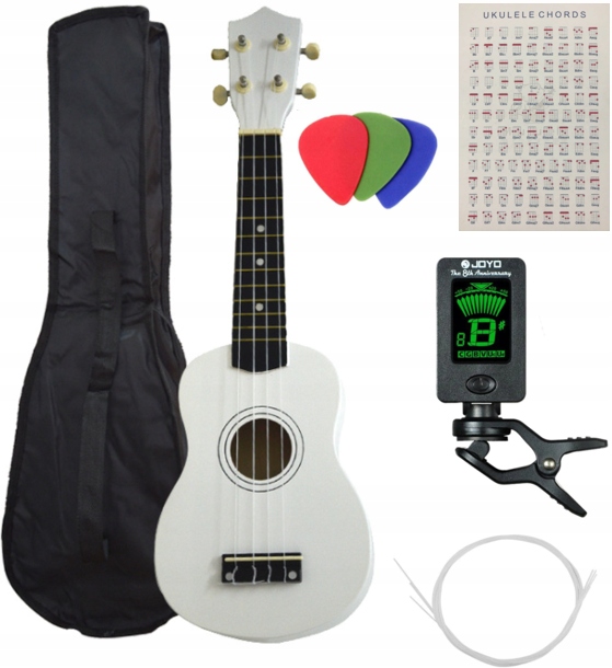 DREWNIANE UKULELE SOPRANOWE POKROWIEC TUNER KOSTKI