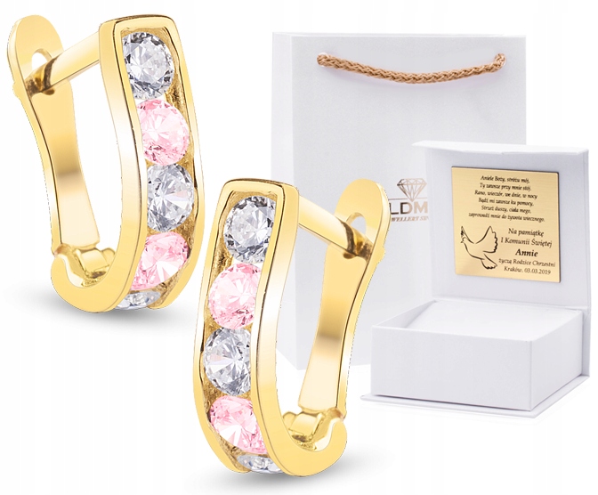 ZŁOTE KOLCZYKI CYRKONIE CHRZEST KOMUNIA ŚWIĘTA 333