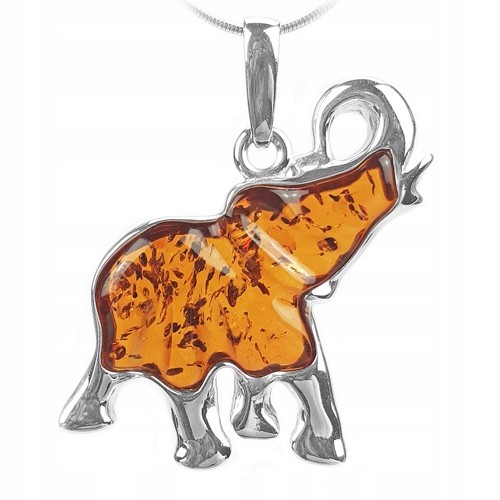 Stříbrný Přívěsek slon slon s baltský jantar stříbro 925 Řetízek Snake