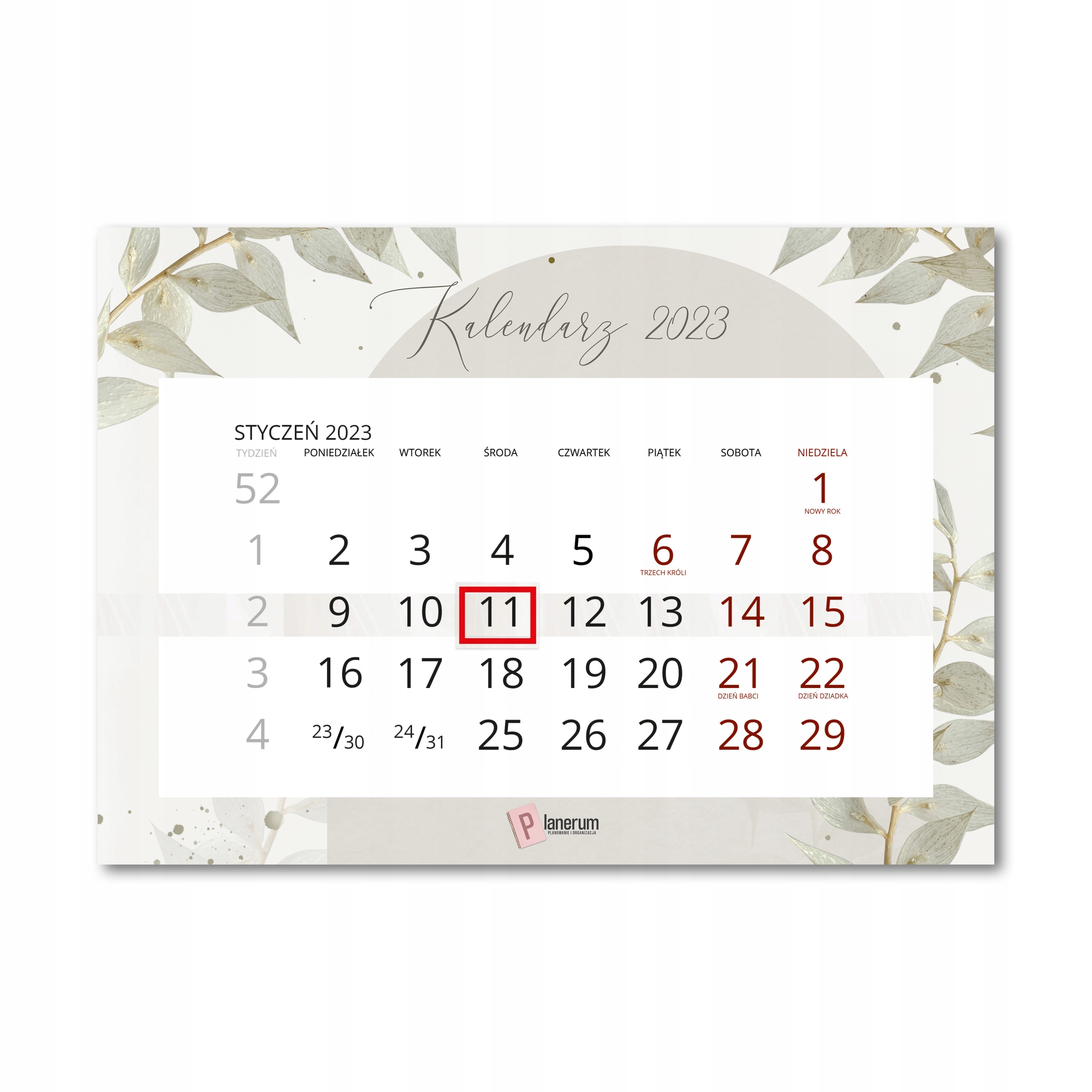 

Kalendarz ścienny 2023 White Ruscus A4