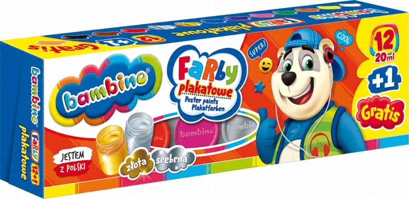 

Farby plakatowe 12+1kol 20ml Bambino