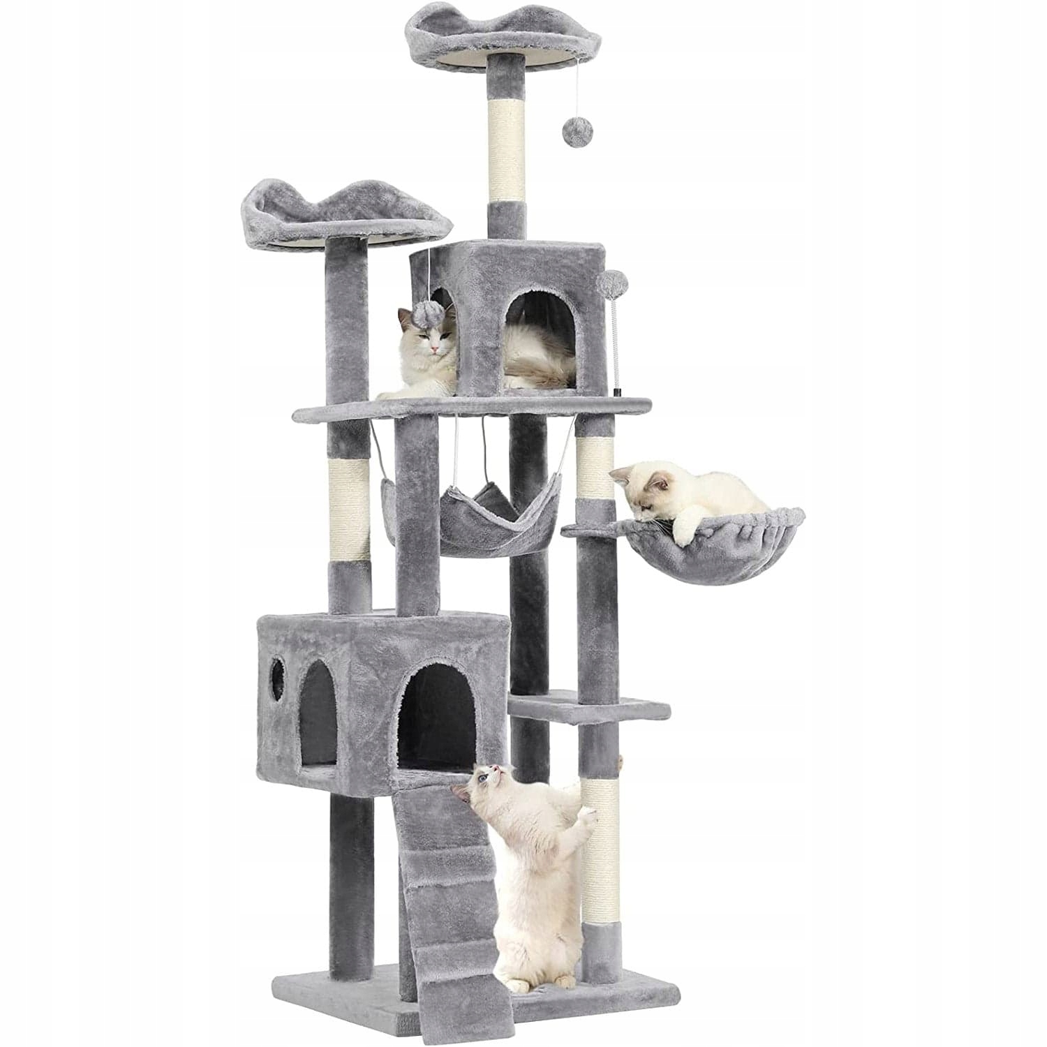Levně vysoké škrabadlo pro kočky 176, víceúrovňové, robustní škrabadlo, 2 plošiny, houpací síť