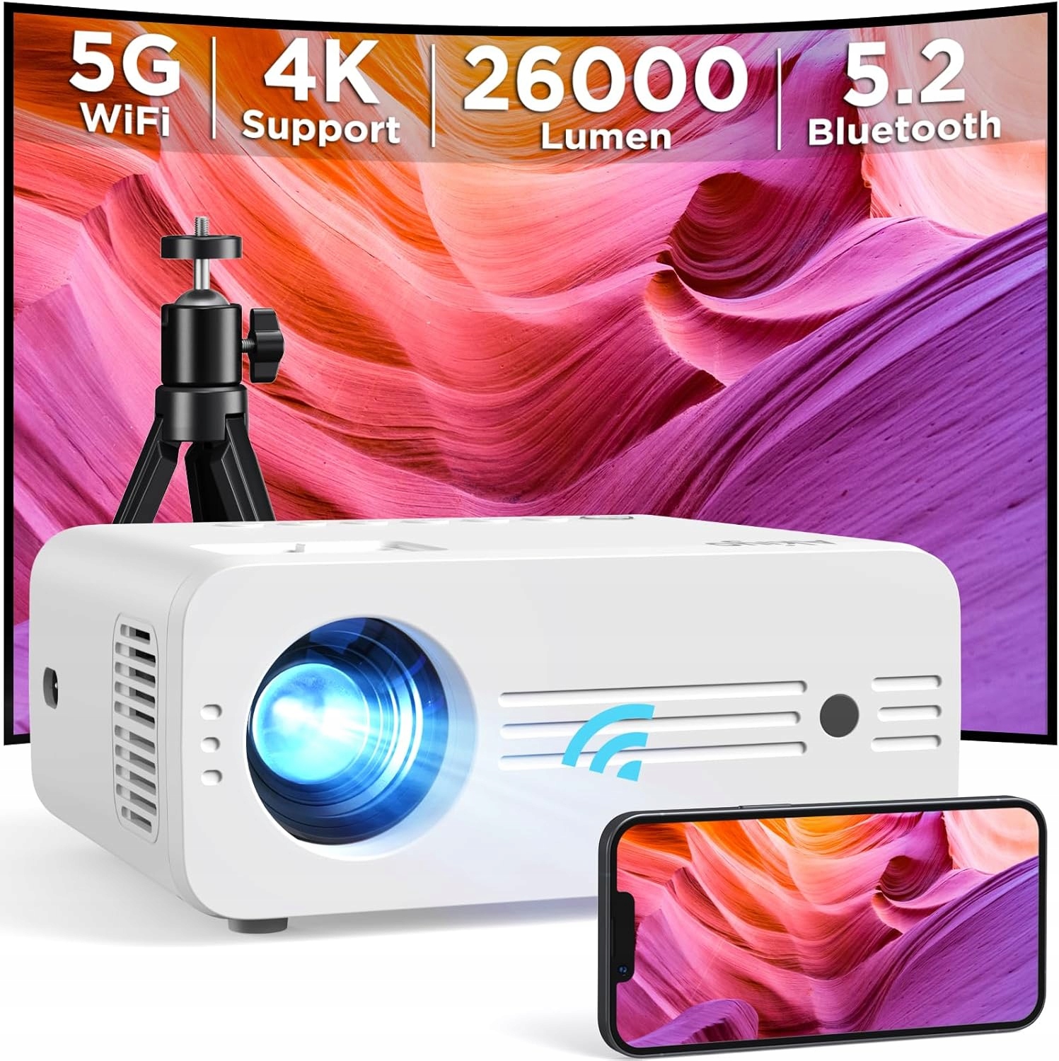 WiFi projektor Akiyo 4K se stativem, 16000 lumenů jako dárek