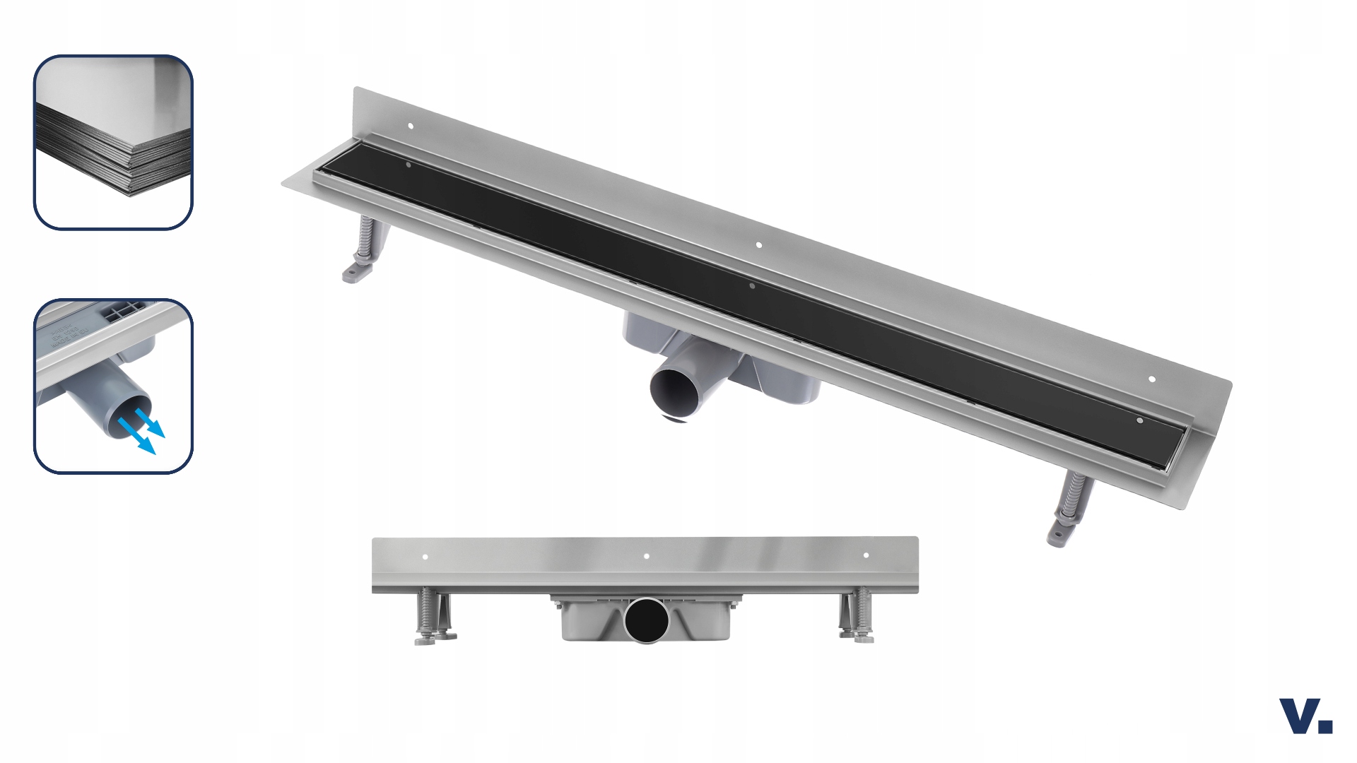 Odpływ liniowy przyścienny VOGI SZKŁO CZARNE 70 cm Marka Vogi