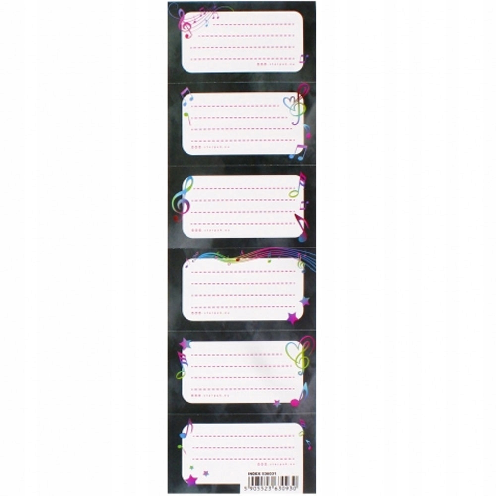 NAKLEJKI SZKOLNE NA ZESZYTY 6 SZTUK MUZYKA MUSIC NUTKI