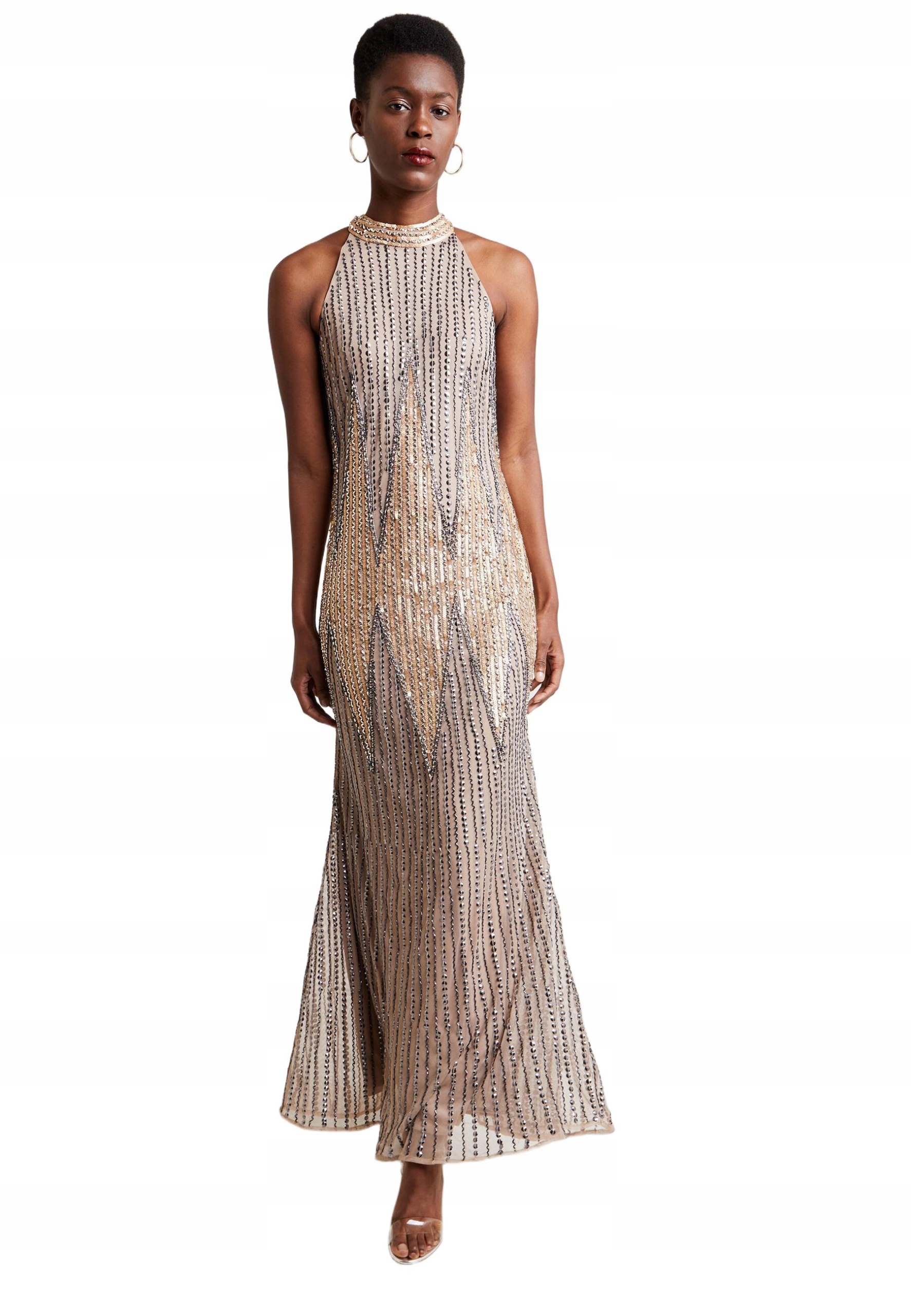 Lace Beads Šaty Maxi Flitry Béžová 40 L Rzm L