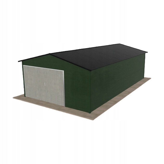 Plechová garáž 4.5 x 8 m, jednopolohová, dvouspádová, zelená