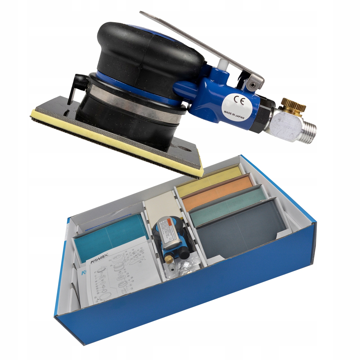 Kovax KO-202 70x115 mm pneumatická brúska sada pásov Assilex/Bufflex