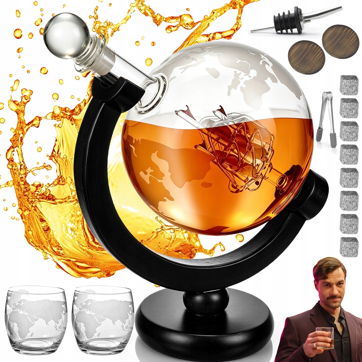 Sada Karafka Globus 2 Sklenice Na Whisky Dárek Pro Přítele Tatínka 900 ML
