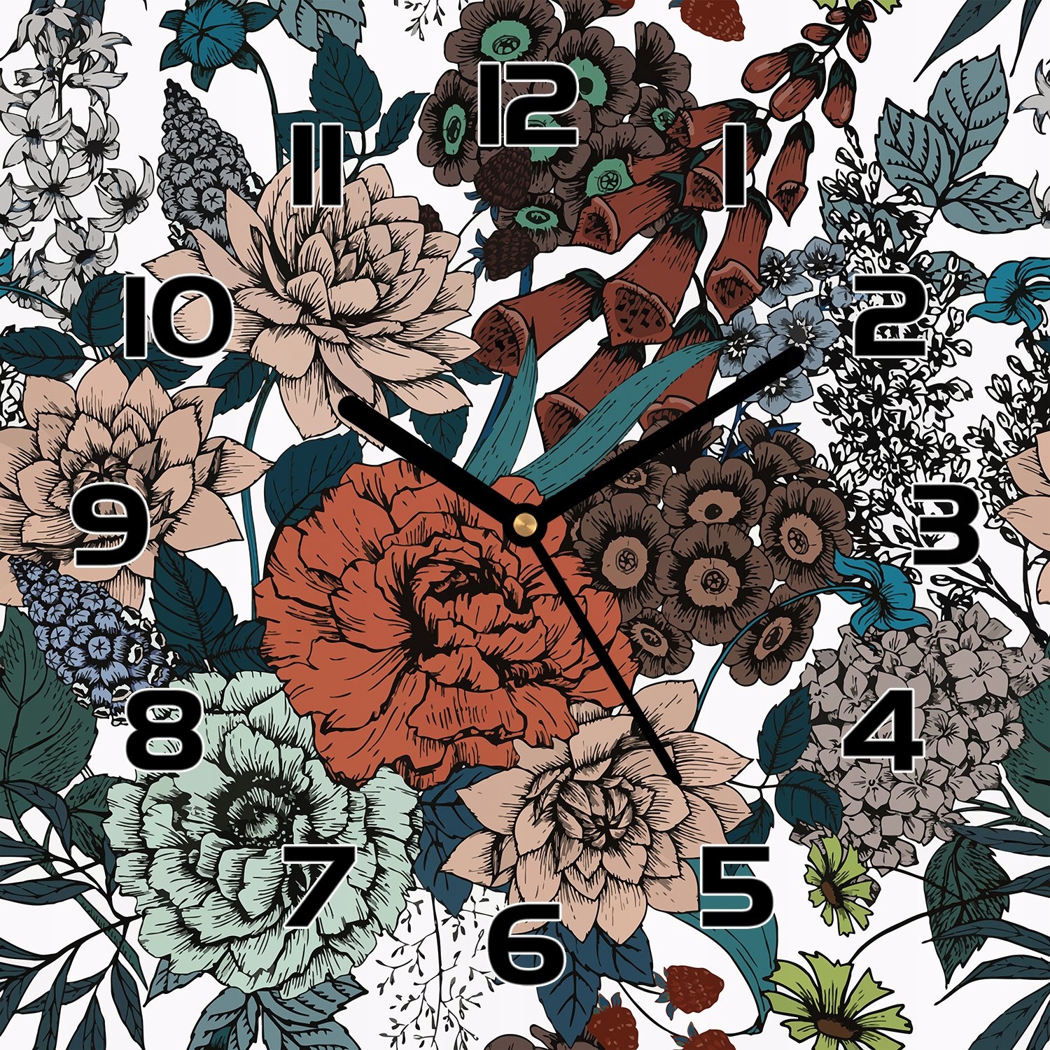 

Zegar szklany na ścianę Kwiaty w stylu retro 30x30