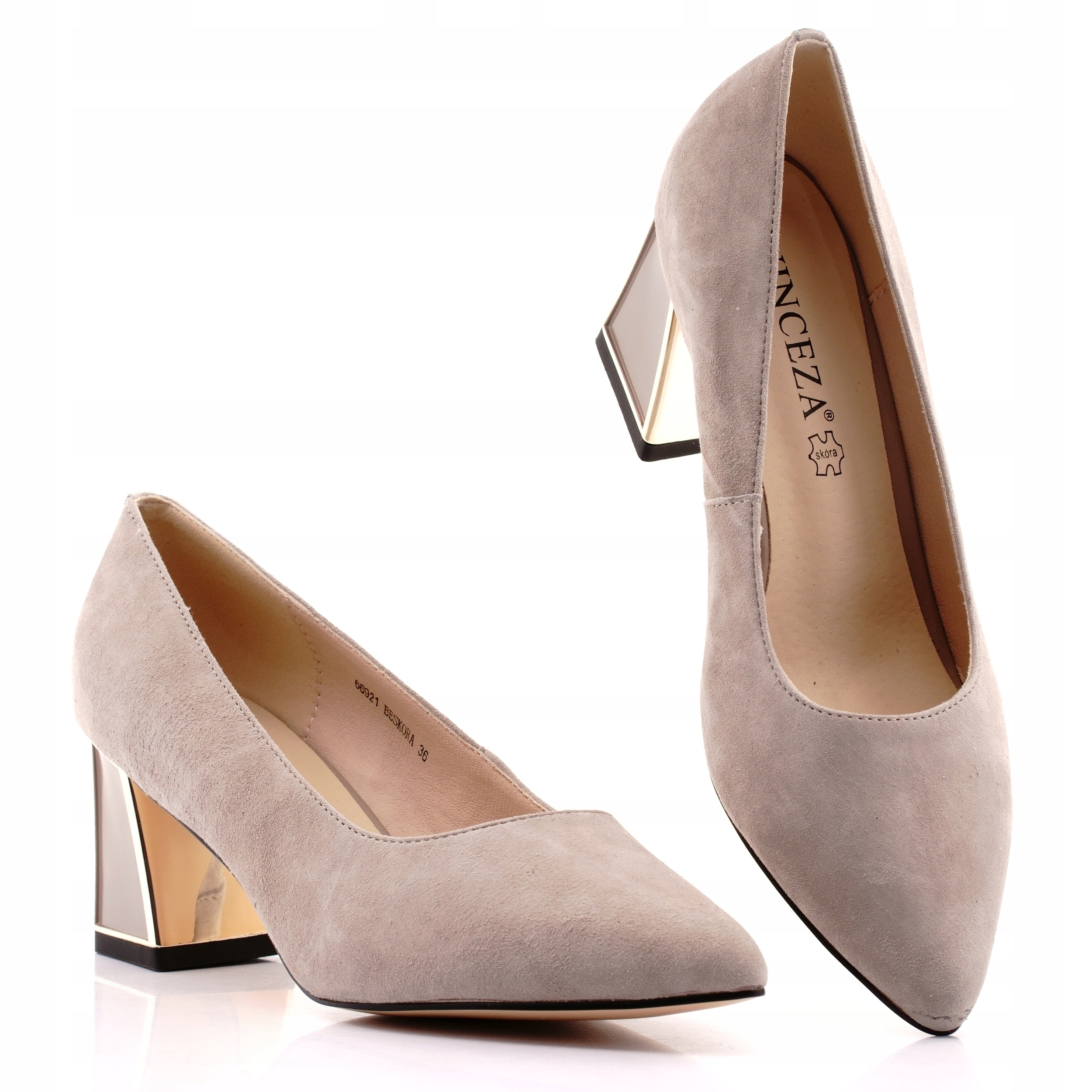 Vinceza Skóra Czółenka Buty Damskie Wizytowe Na Obcasie Skórzane 66921 39