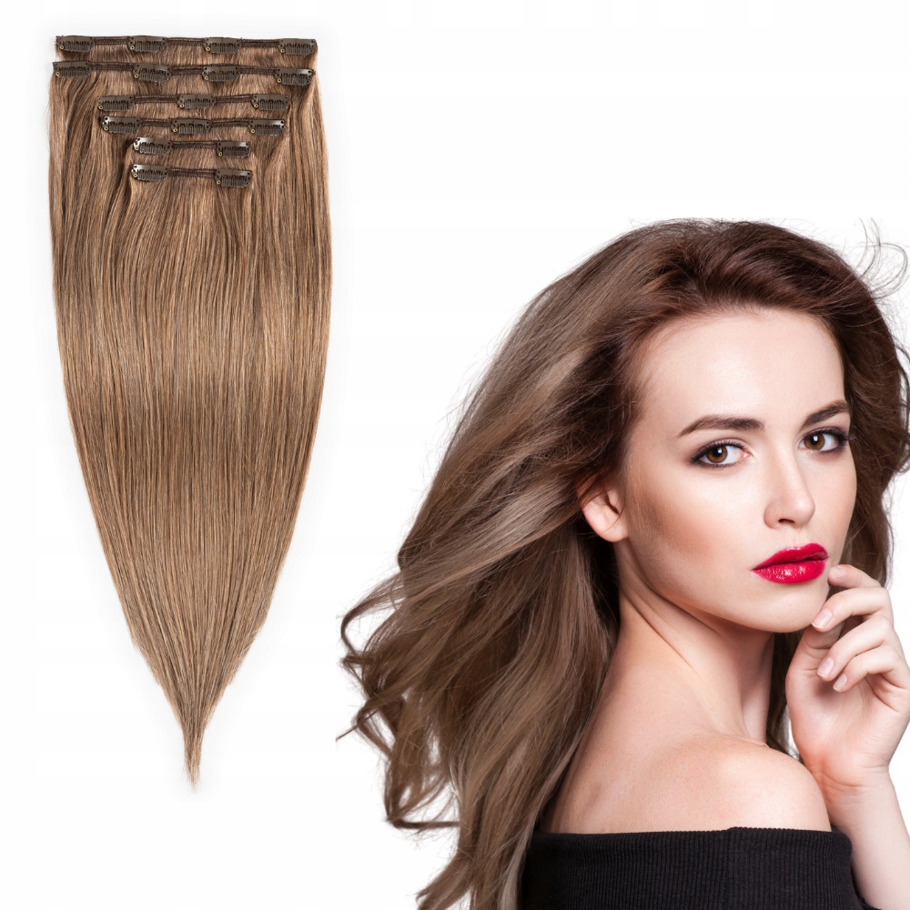 Vlasy Clip In 100% přírodní 43 cm 6 pásků 120 g #5A mrazivý lanýž blond