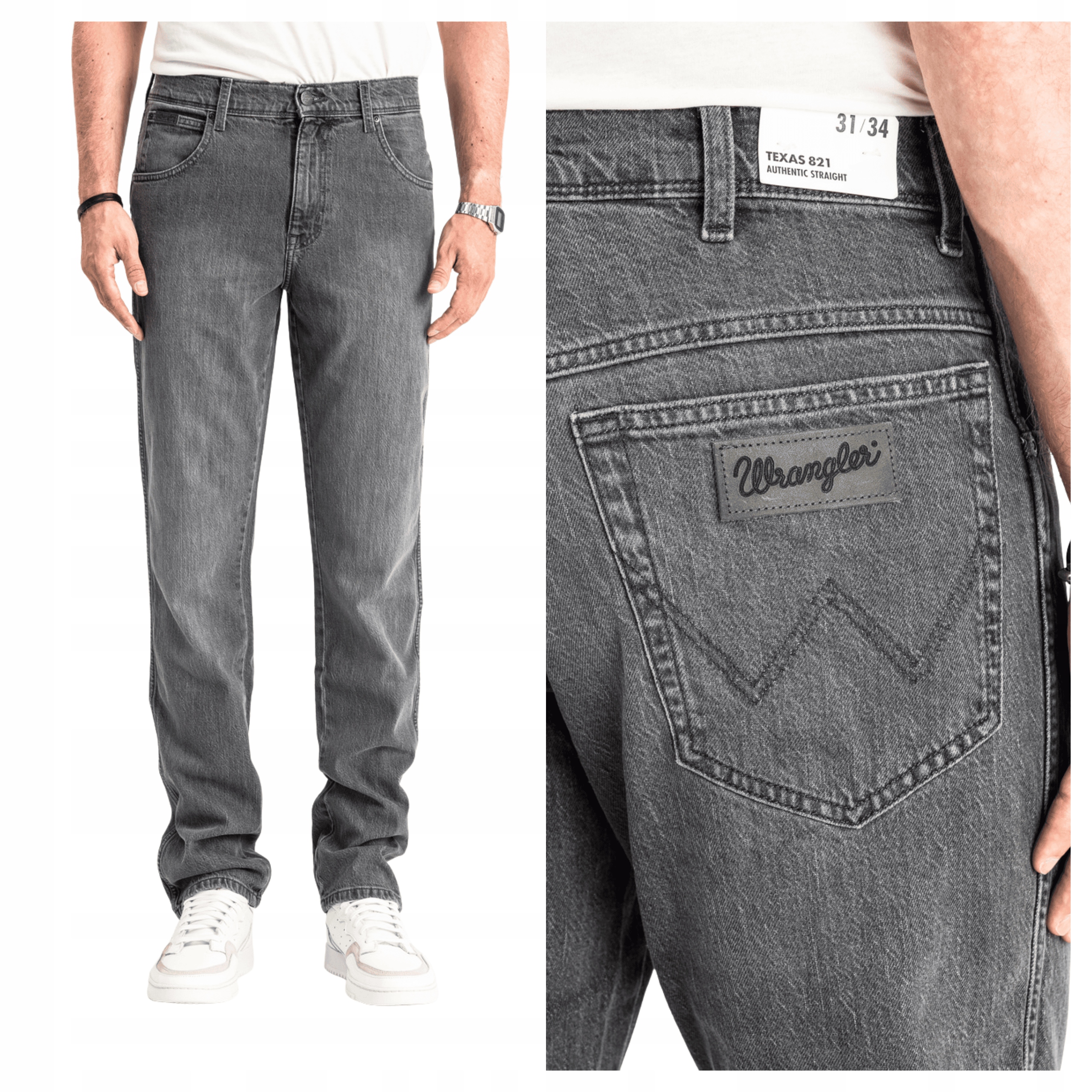 Pánské džínové kalhoty Wrangler Texas Regular Fit Jednoduché Šedé W32 L30