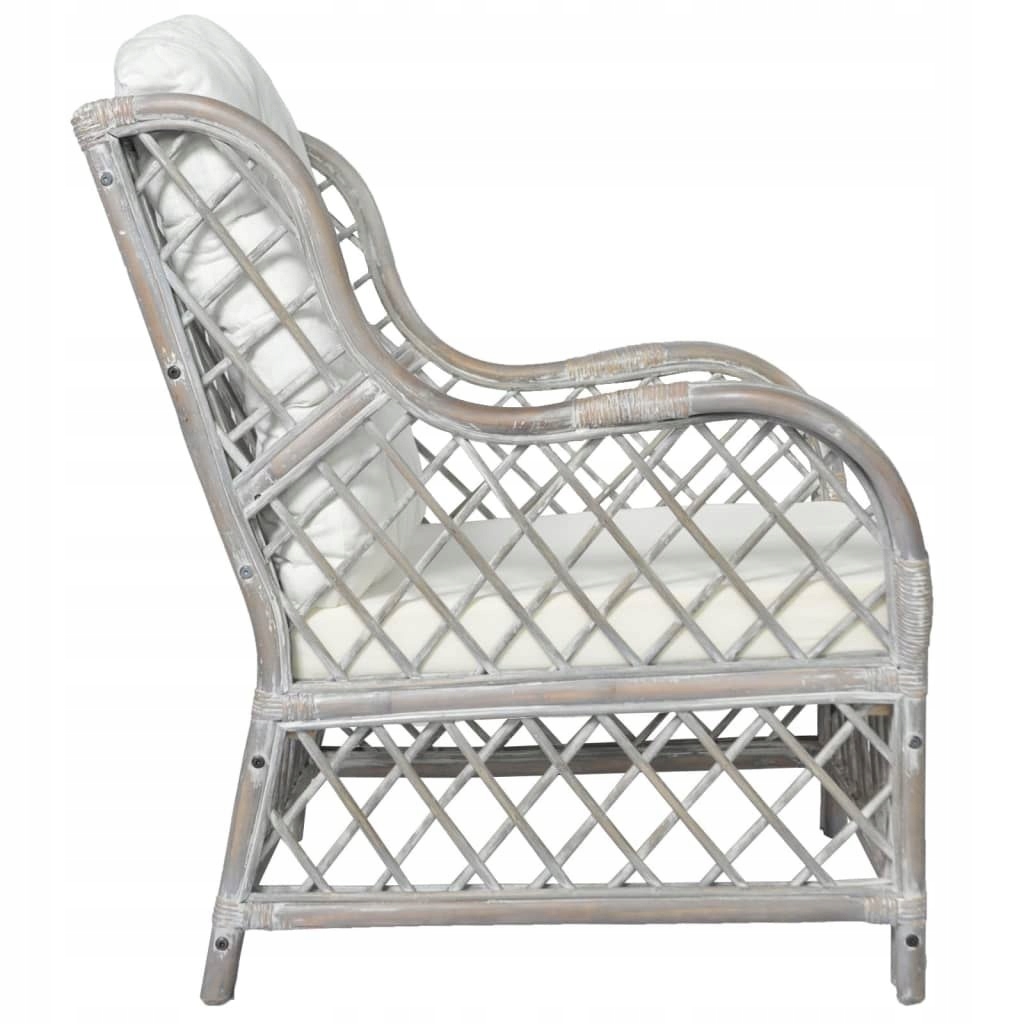 FOTEL Z PODUSZKĄ SZARY NATURALNY RATTAN I LEN Szerokość mebla 22 cm