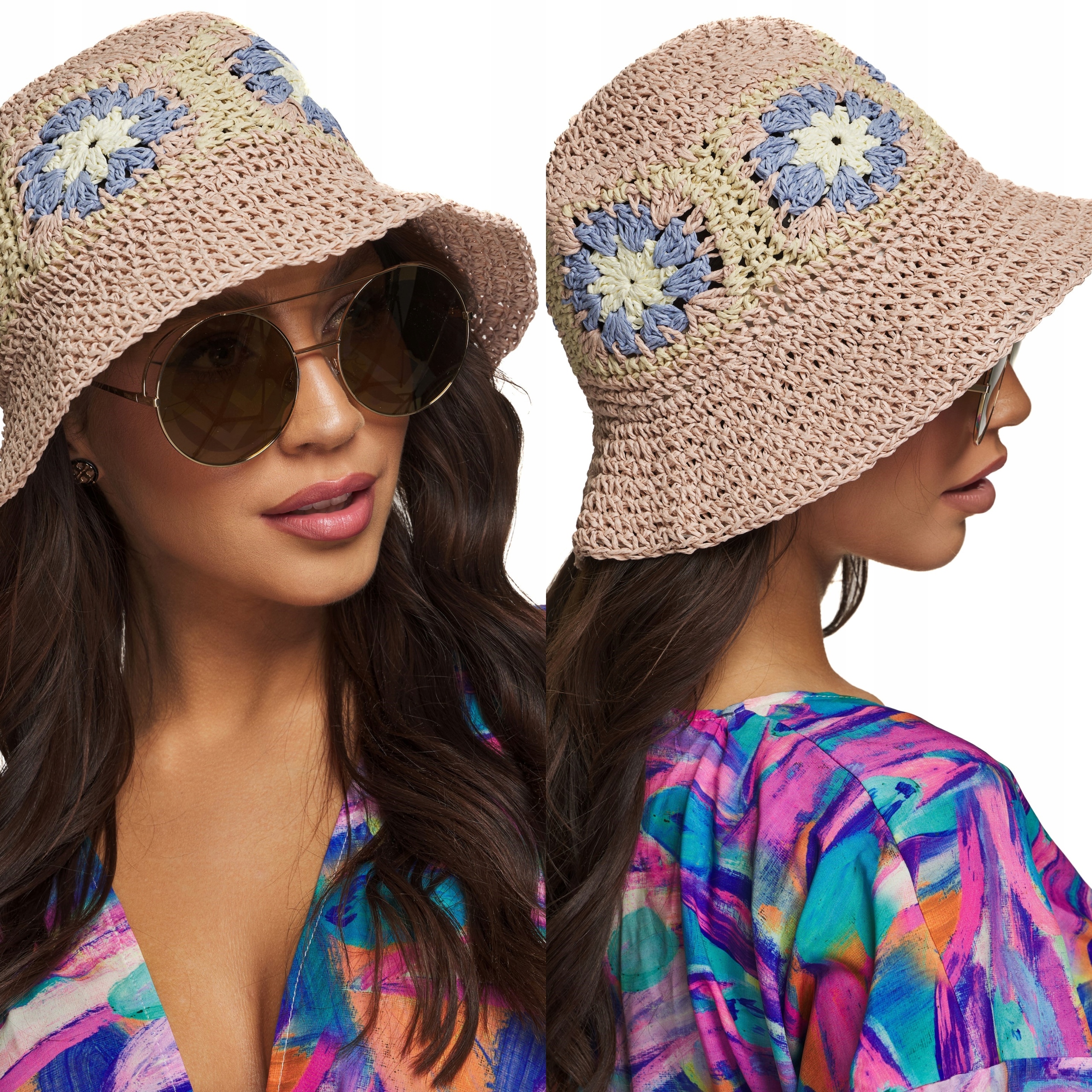 

Kapelusz Słomkowy Eko Słomka bucket hat w kwiaty