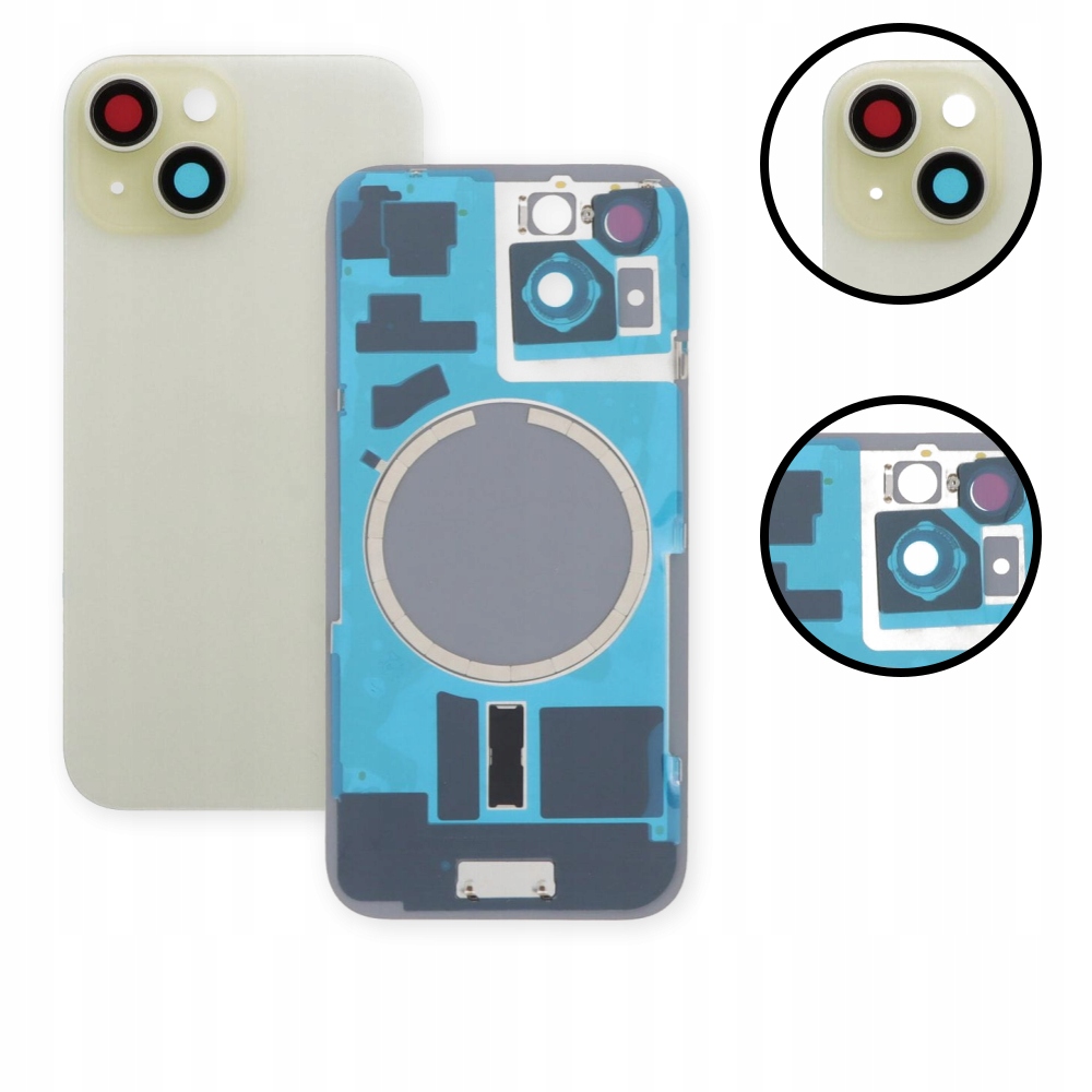 Tylna szyba, klapka baterii, panel tylny do iPhone 15, żółta