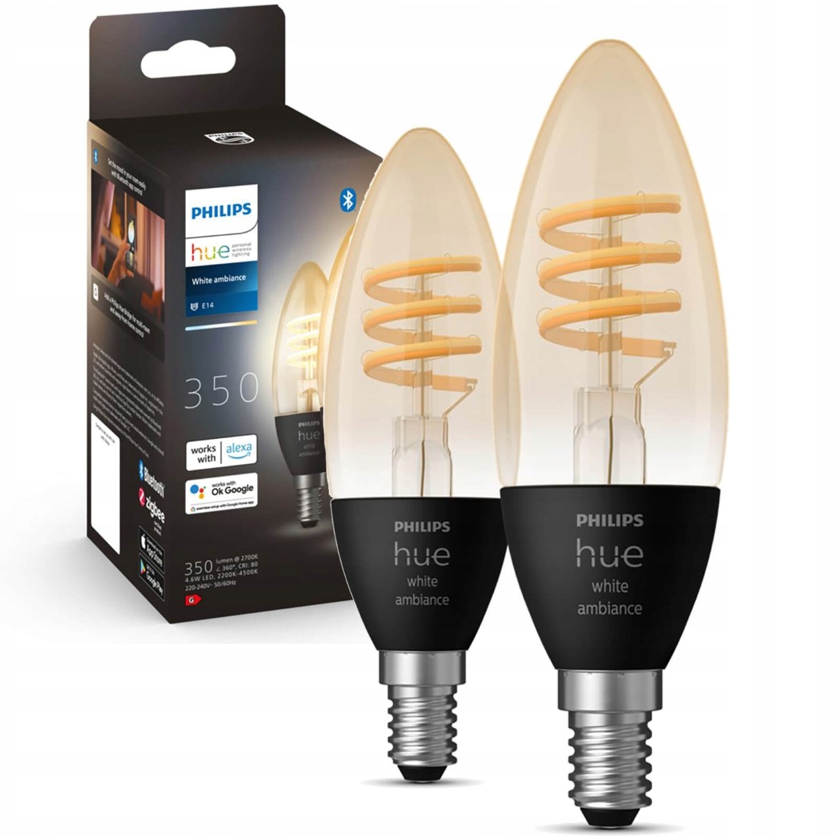 2PAK Led žárovka E14 B40 4,6W Cct Philips Hue Bluetooth Zigbee