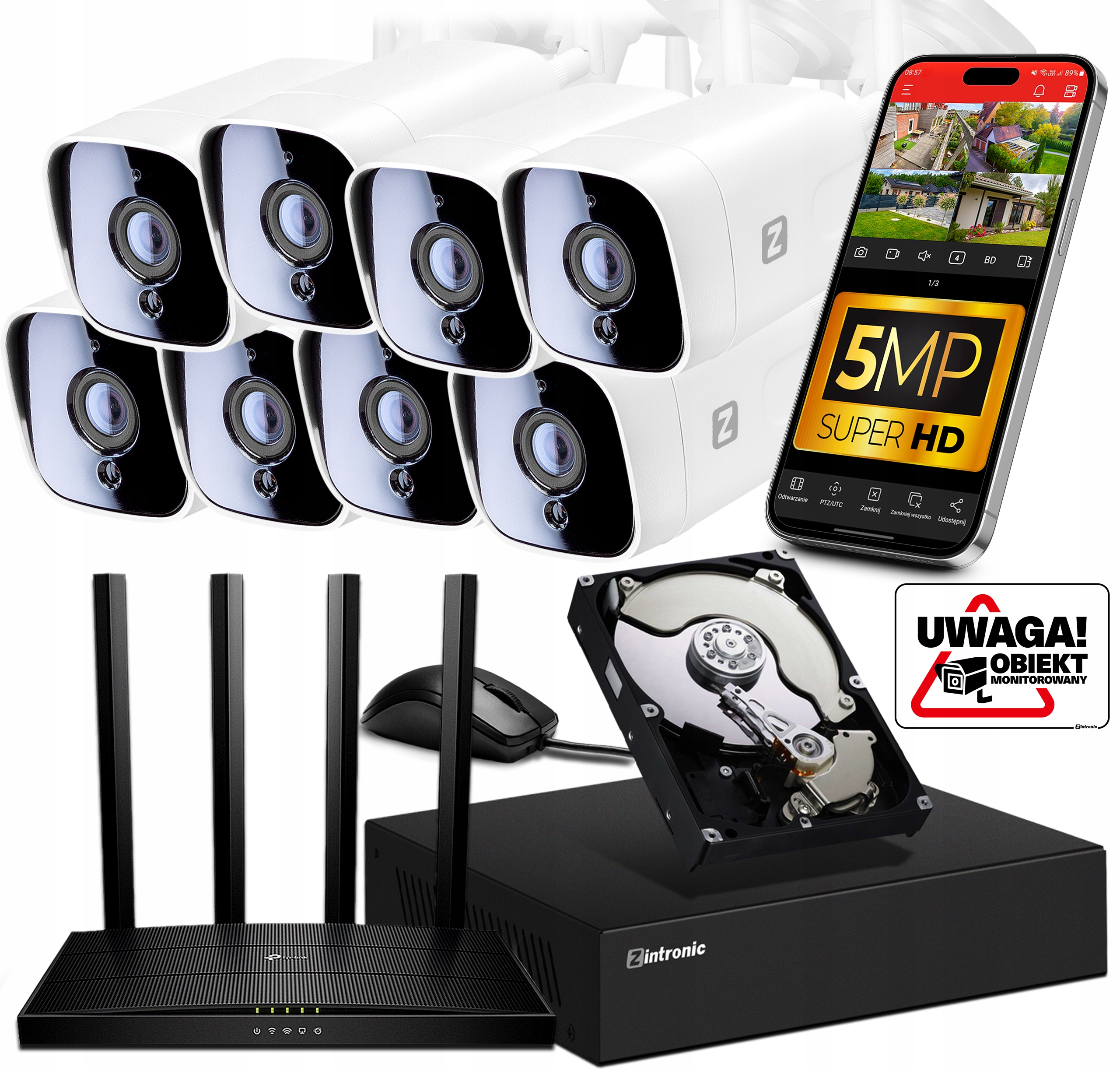Sada pro Monitorování Ip WiFi 8 Kamer 5MPx 1TB 8MPx rekordér router
