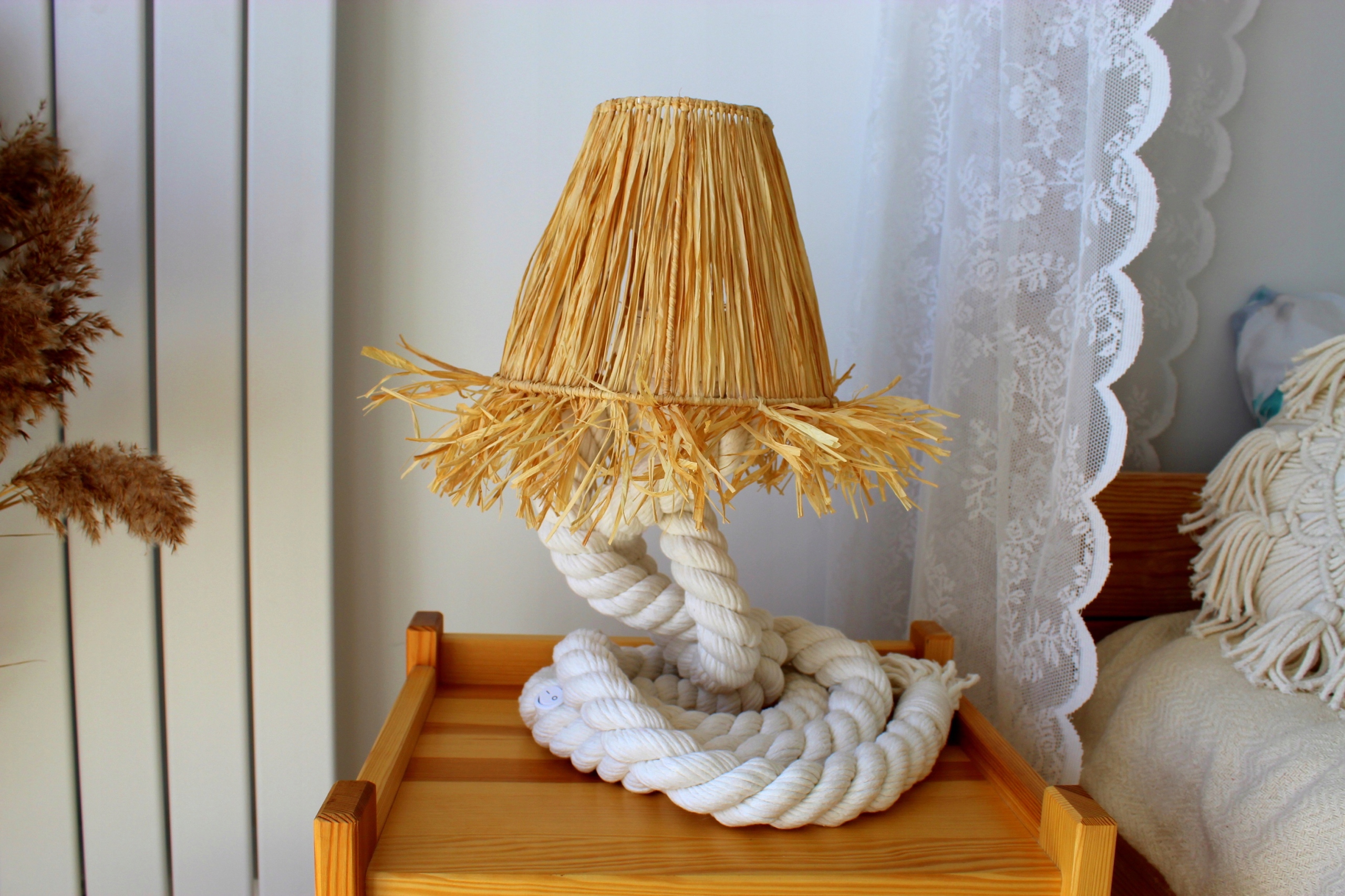 Tienidlo pre nočnú lampu Boho, tienidlo pre stojacu lampu z rafie Boho