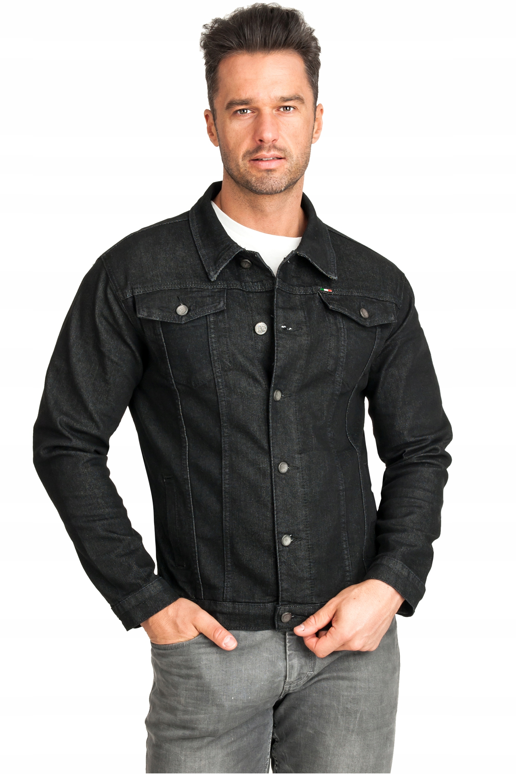 KURTKA WIOSENNA MĘSKA PRZEJŚCIOWA PUCHOWA BOMBERKA Odcień chabrowy