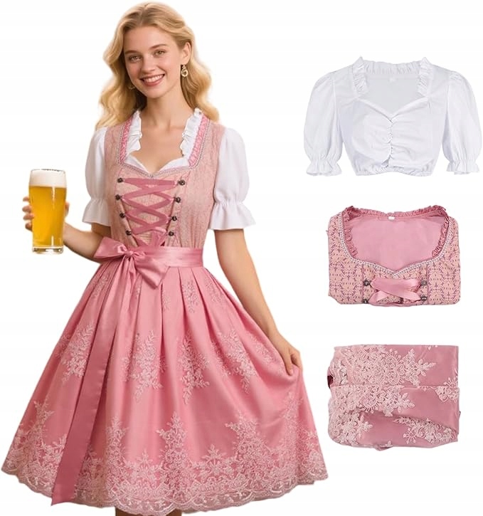 Šaty Dirndl Oktoberfest Tradiční lidová Midi s zástěrou XL C2,4