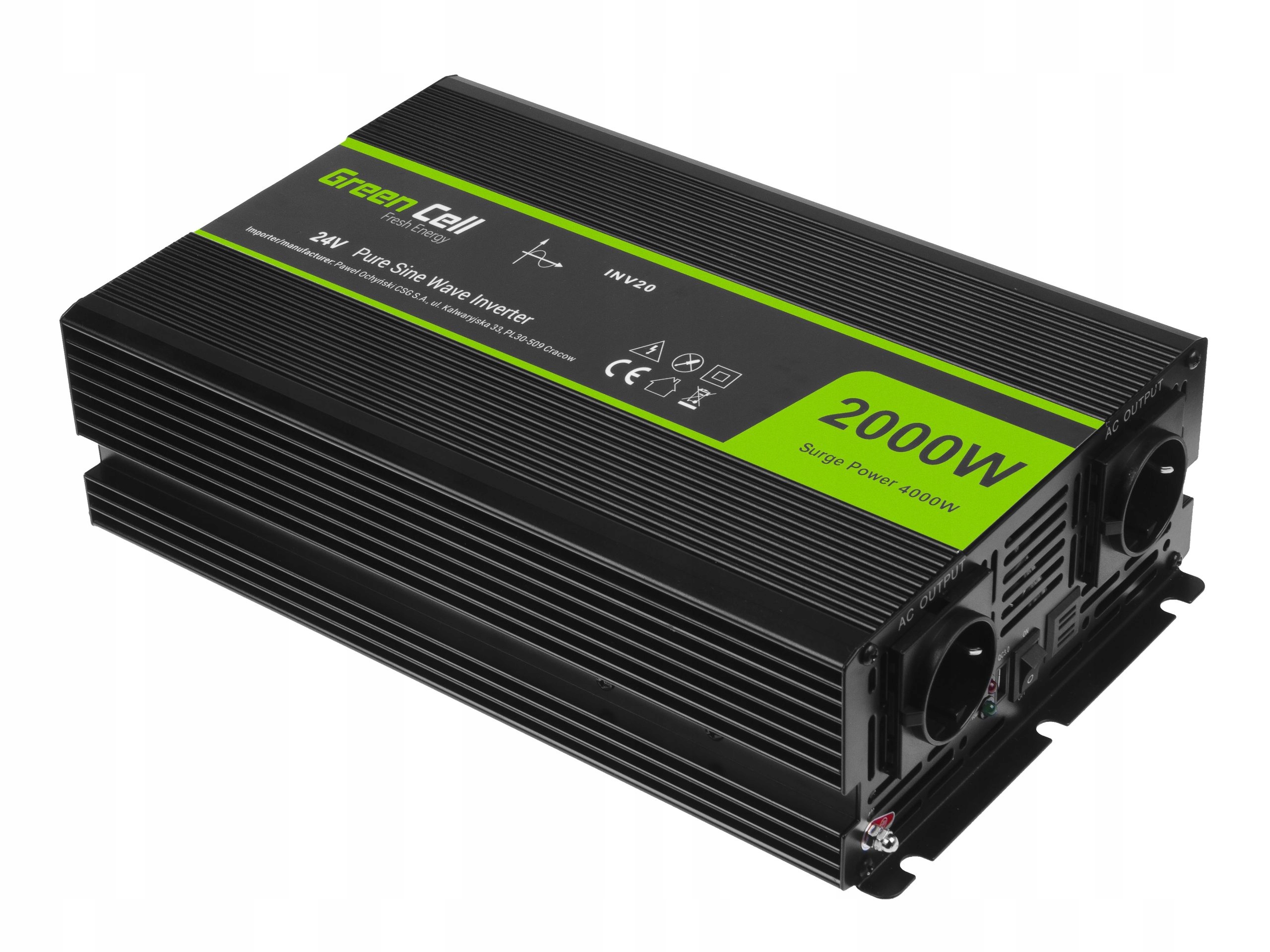 Przetwornica Green Cell 24V 230V 2000W/4000W Pełny Sinus Silniki Pompy Agd
