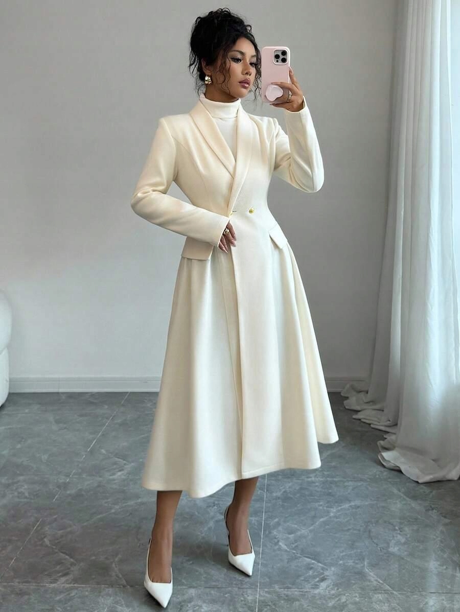 Shein krémový kabát s knoflíky S06 M