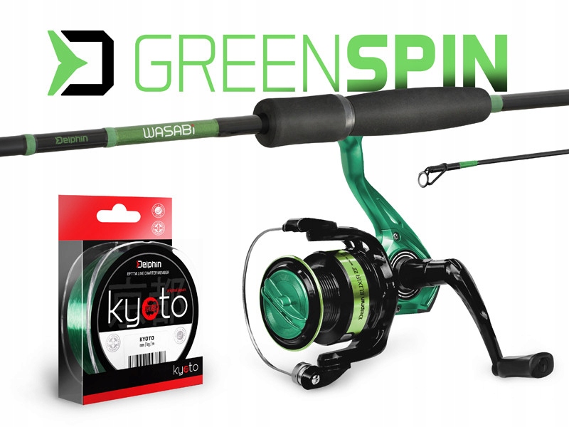 Zestaw Spinningowy Wędka Kołowrotek Żyłka Delphin GreenSPIN 240 cm/30g
