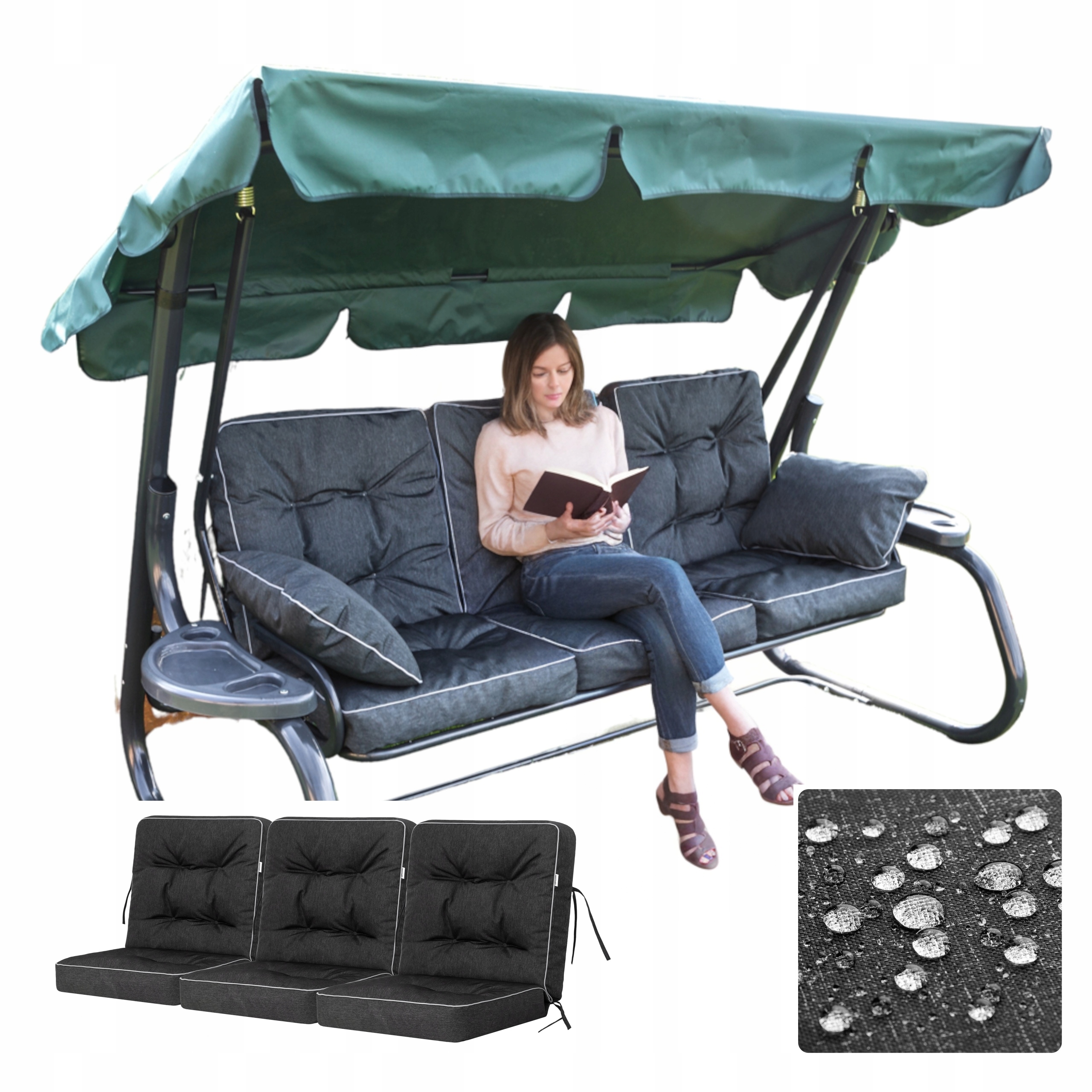 Vankúš na hojdačku, záhradnú lavičku Sada 3 ks Vodotesný proti Uv žiareniu 180 cm