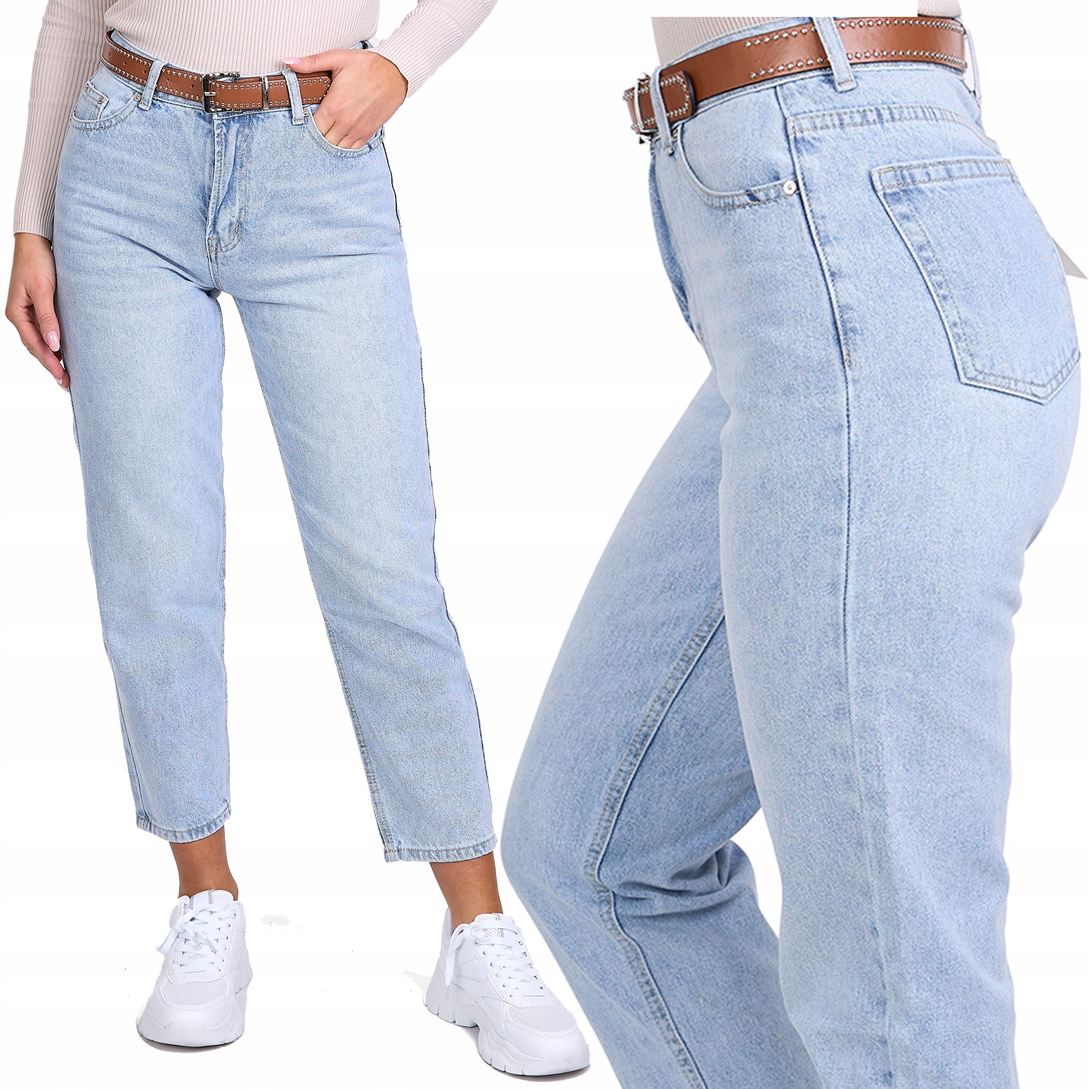 005_Spodnie jeans damskie M.Sara Balloon wysoki stan J.Niebieskie S