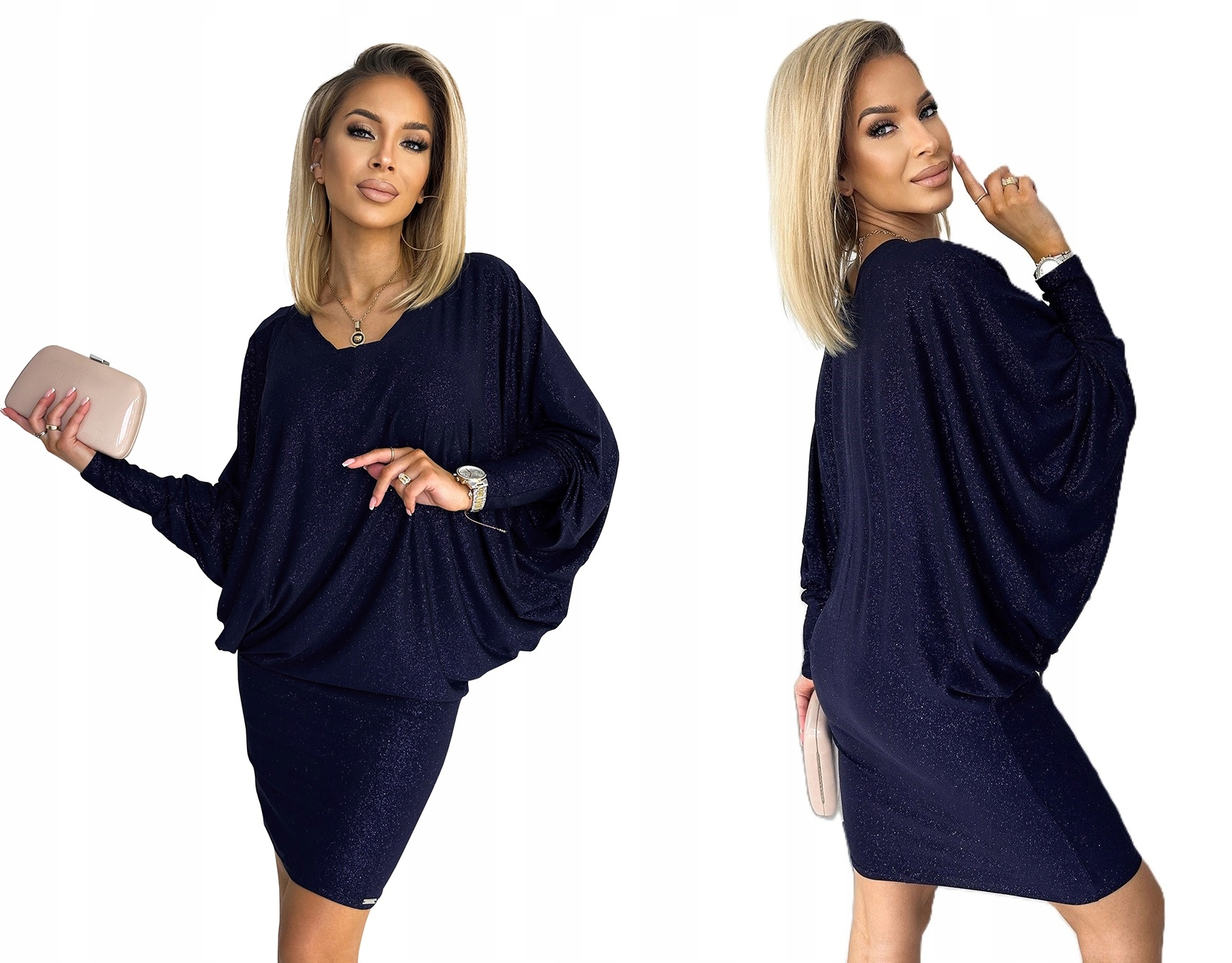 Silvestrovské Šaty Netopýr Volný Tmavě Modrý S Třpytkami 2XL/3XL