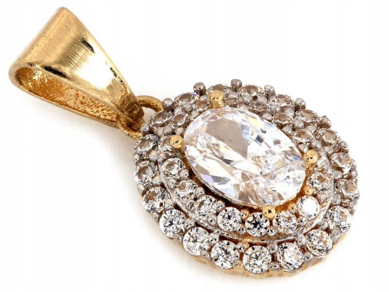 Jedinečný přívěsek zlatý 585 oválná markýza se zirkony jako dárek 14kt