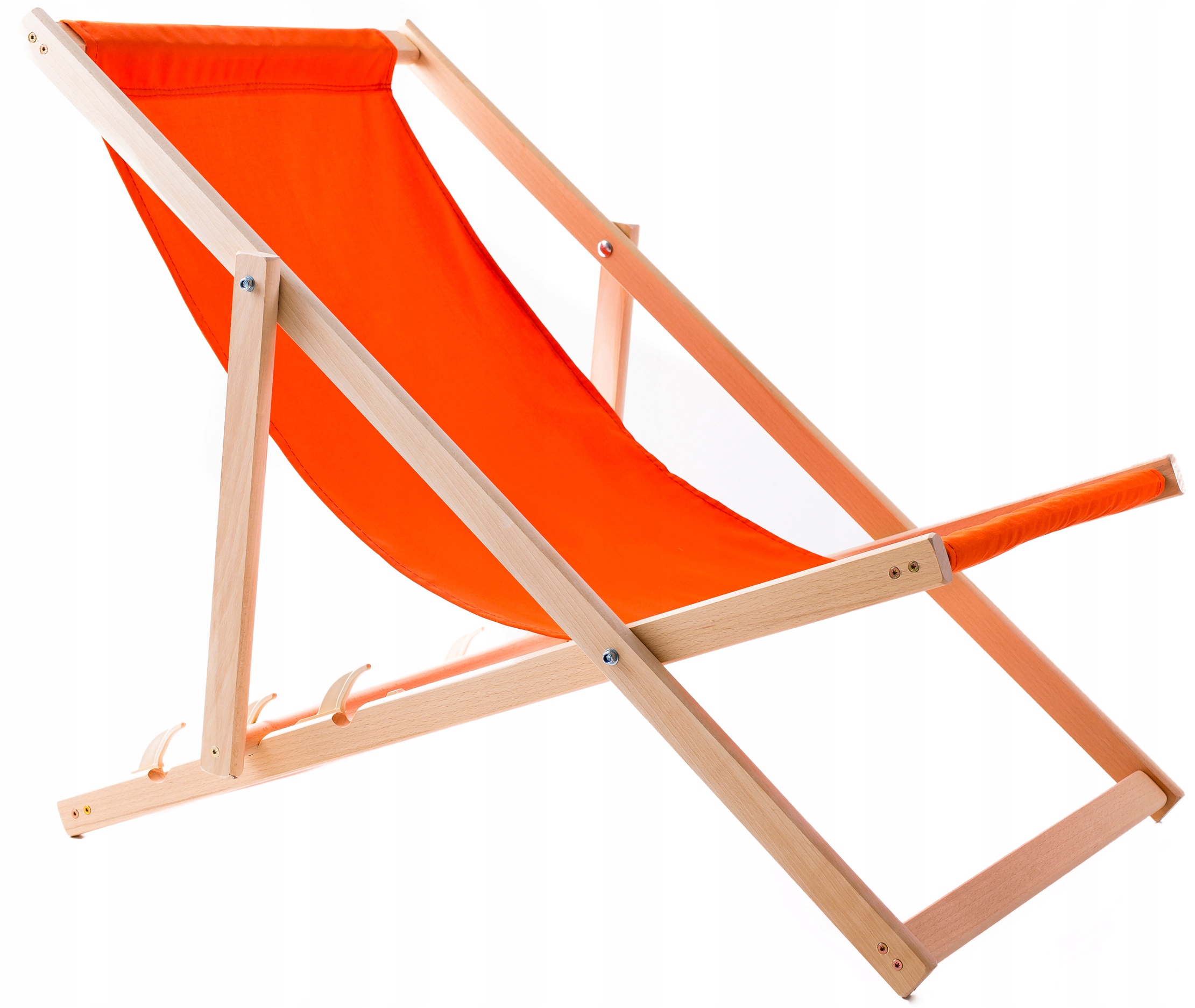 Leżak Plażowy Ogrodowy Drewniany Składany Mocny Woodok Tkanina Pomarańczowa