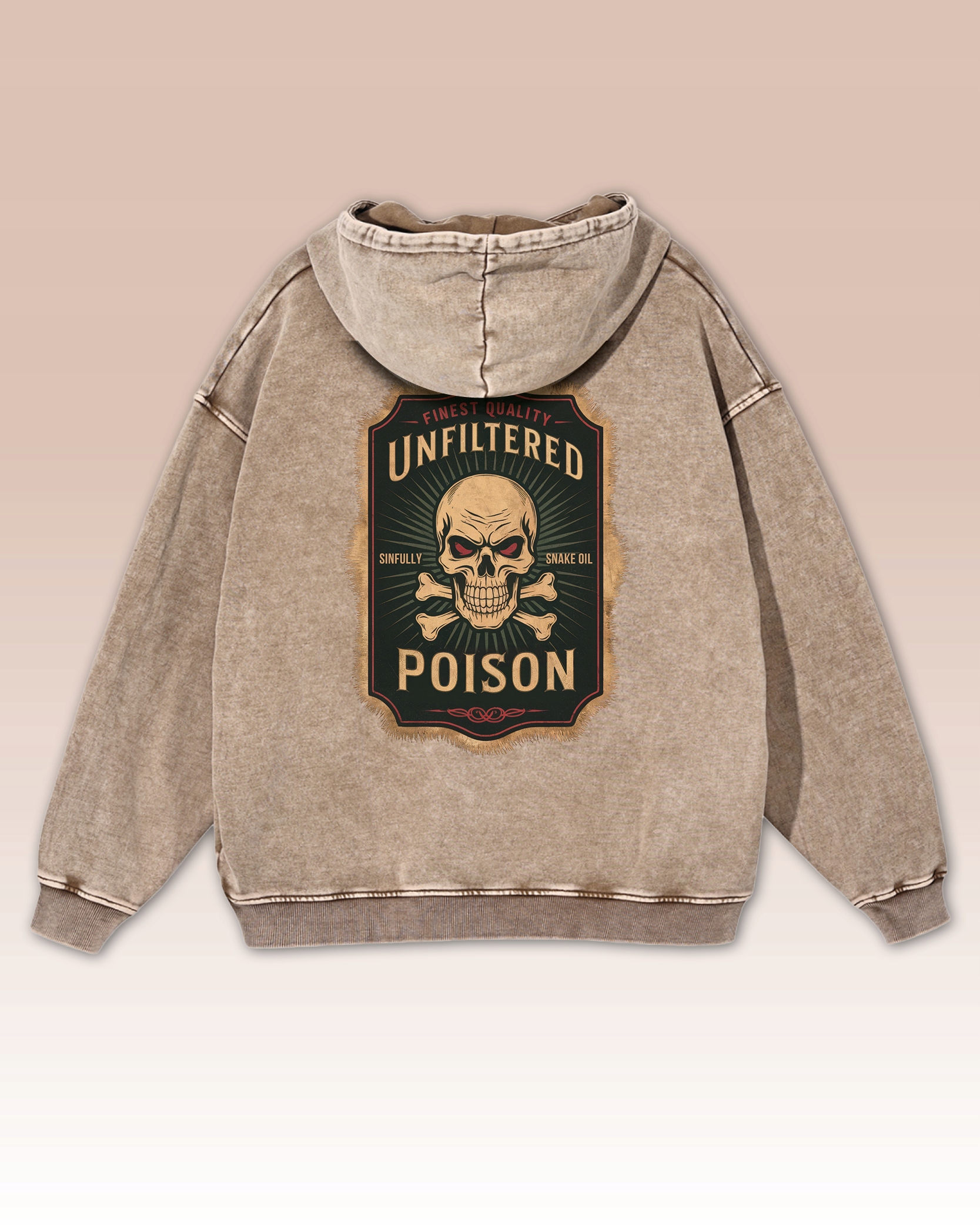 Nefiltrovaná Mikina Poison Nápis Poison Lebka tmavě béžová, velikost M