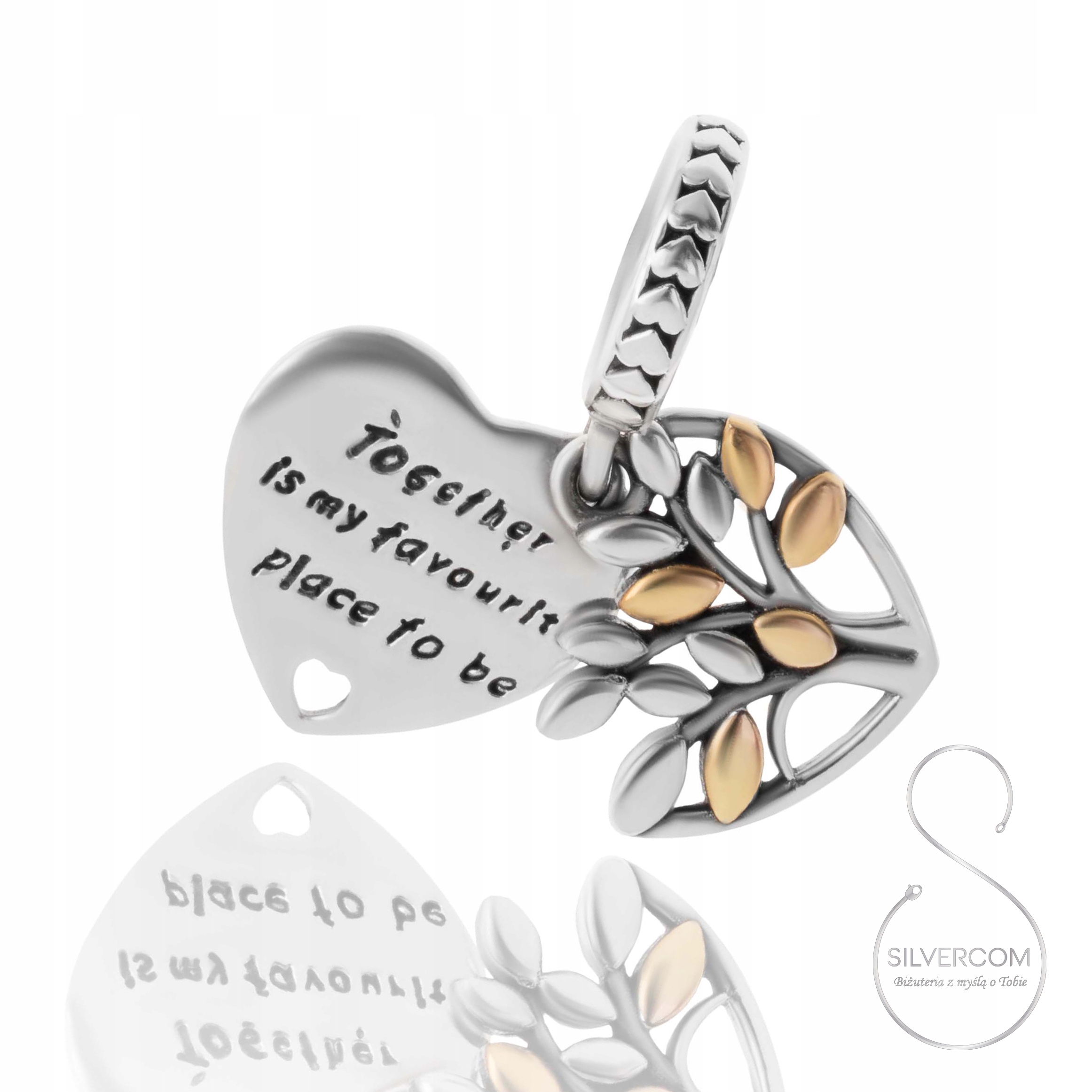 Charms Stříbrný Ag925 Srdíčko Stromek Štěstí Zlacený Jako Dárek Žena