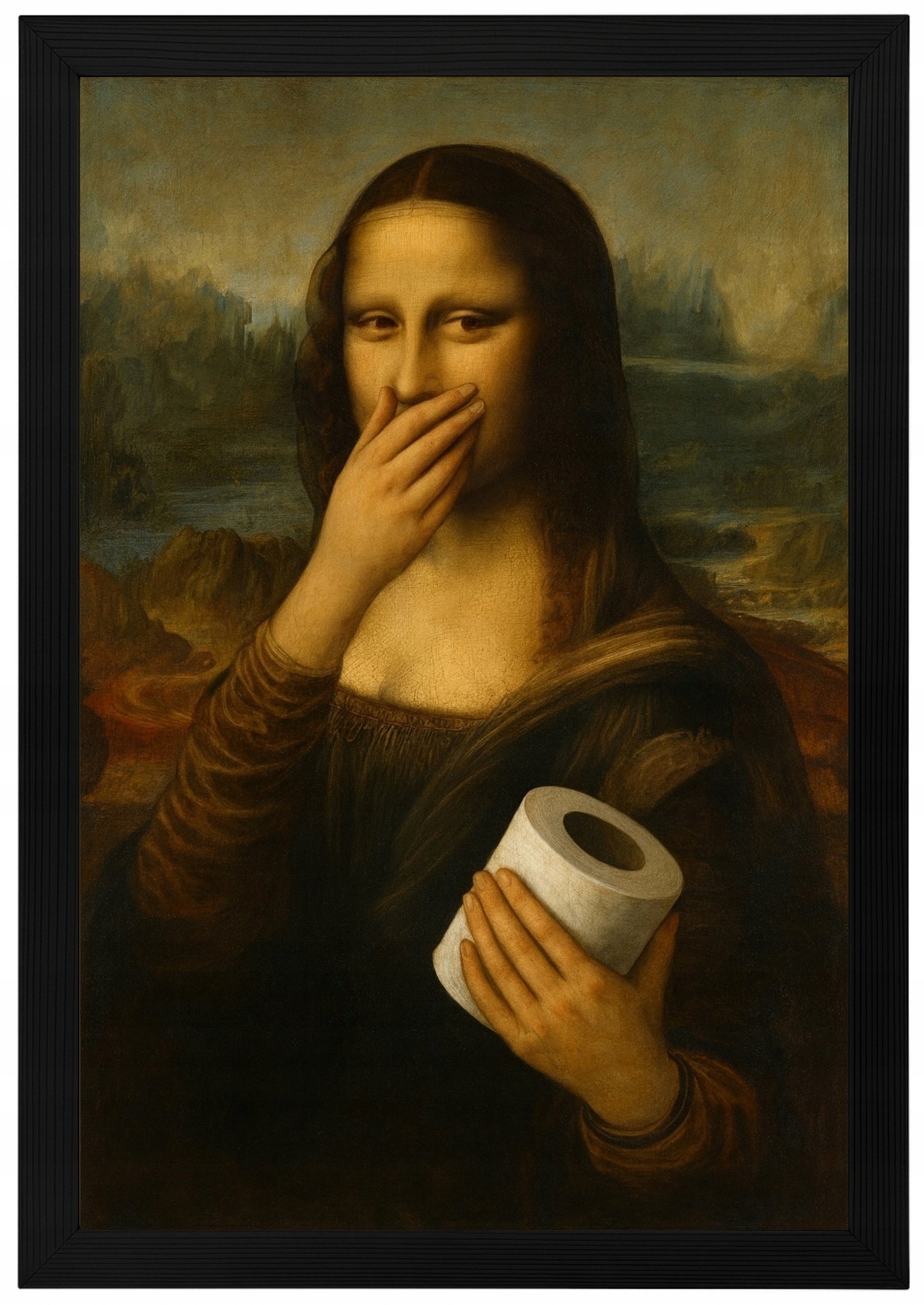 Plakát Rámeček Dřevěnou Grafikou Mona Lisa Da Vinci Styl Toaleta 40x60
