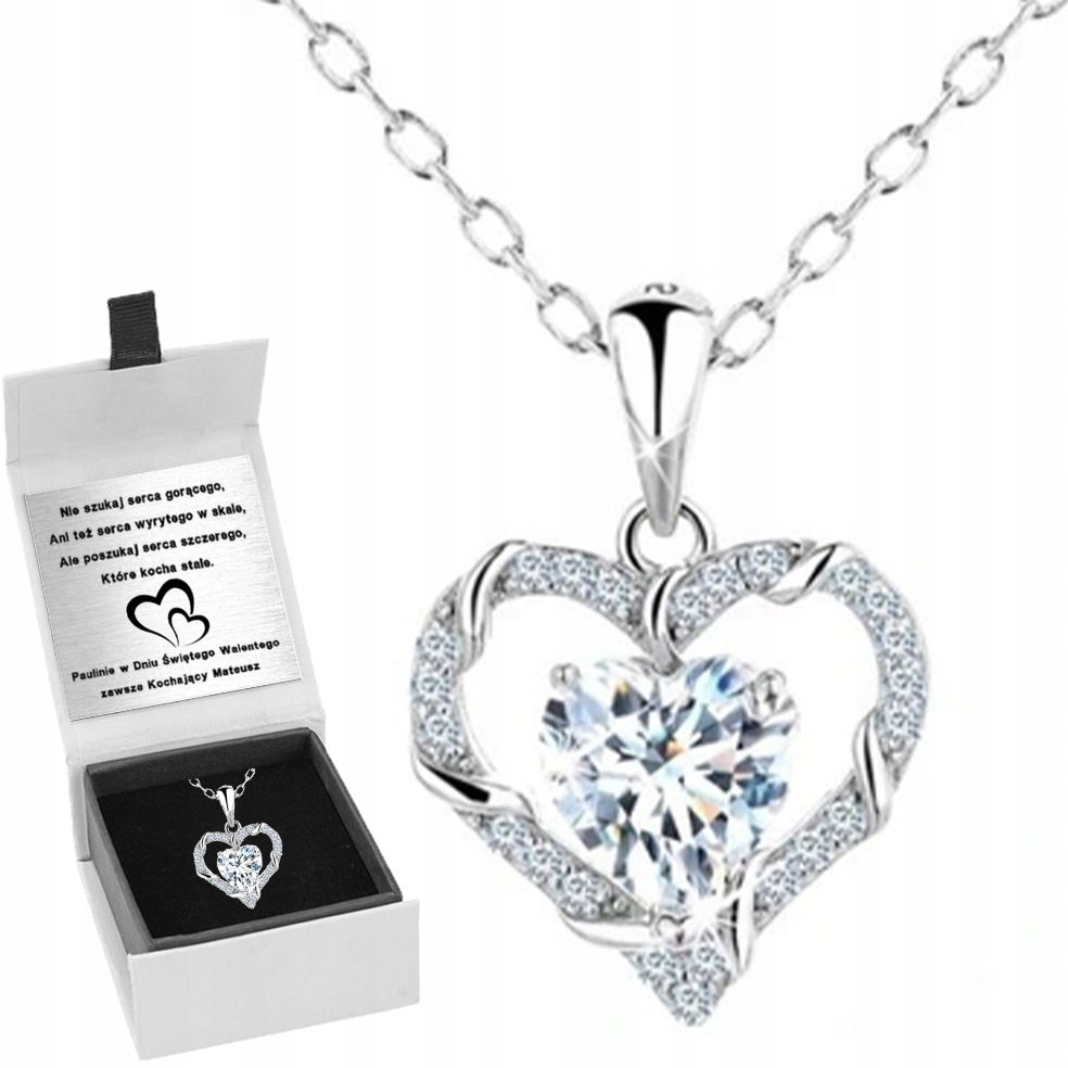 

Naszyjnik Srebrny Rodowany 925 Serce Grawer