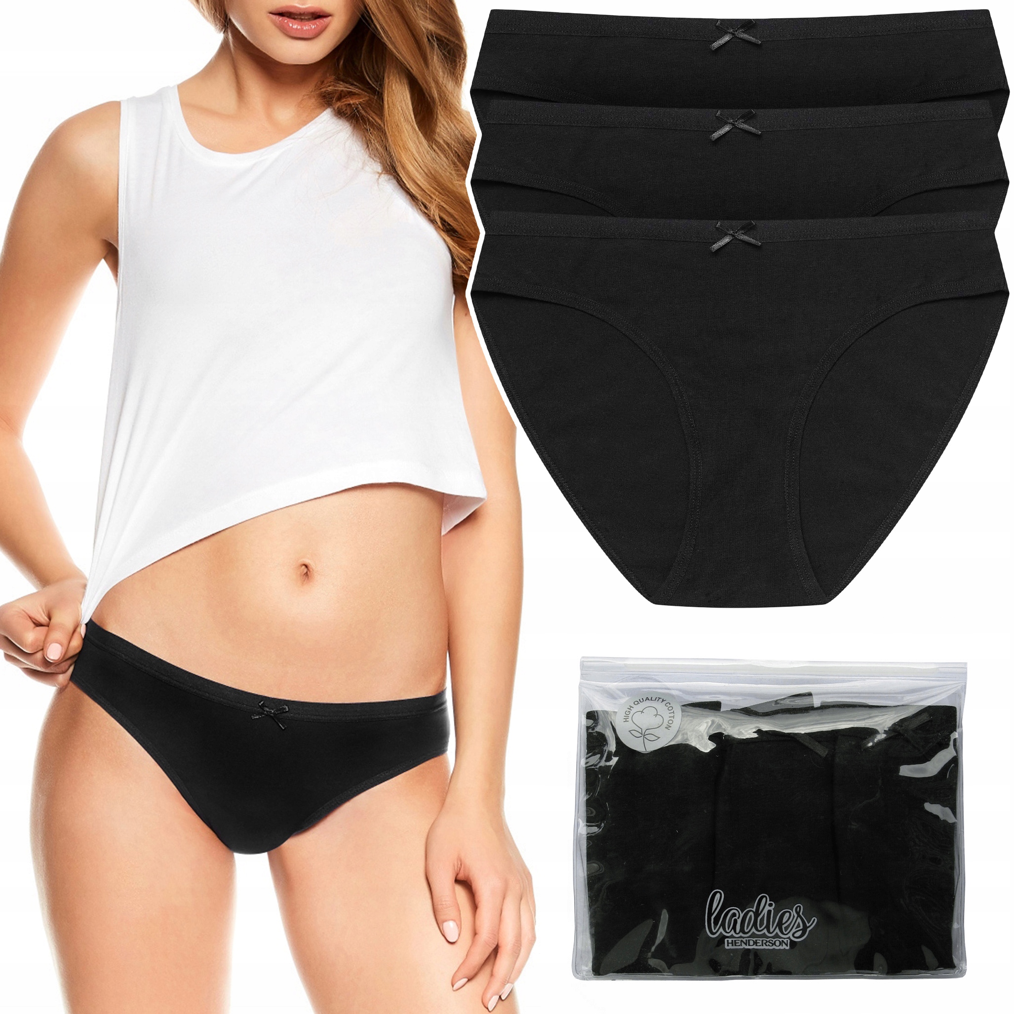 Kalhotky Dámské bavlněné bikiny 3-PAK Kalhotky s mašličkou Henderson 37270 XL