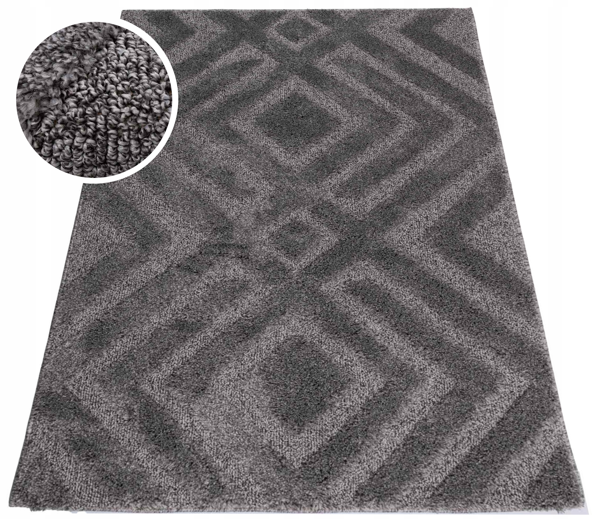 Dywan Pisa 3D 200x290 romby geometryczny ciemny szary w stylu boho loftowy